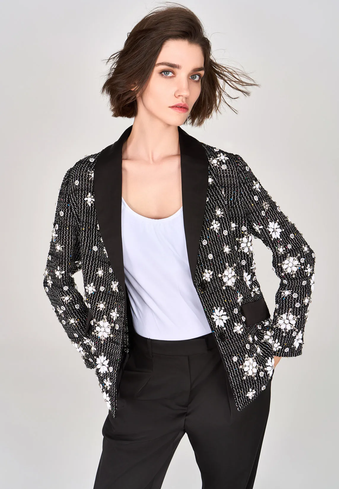 Black Crystal Embellished Blazer