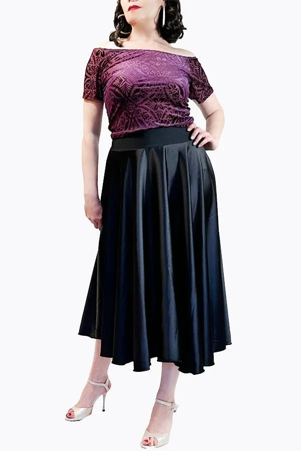 black satin full circle skirt with slits