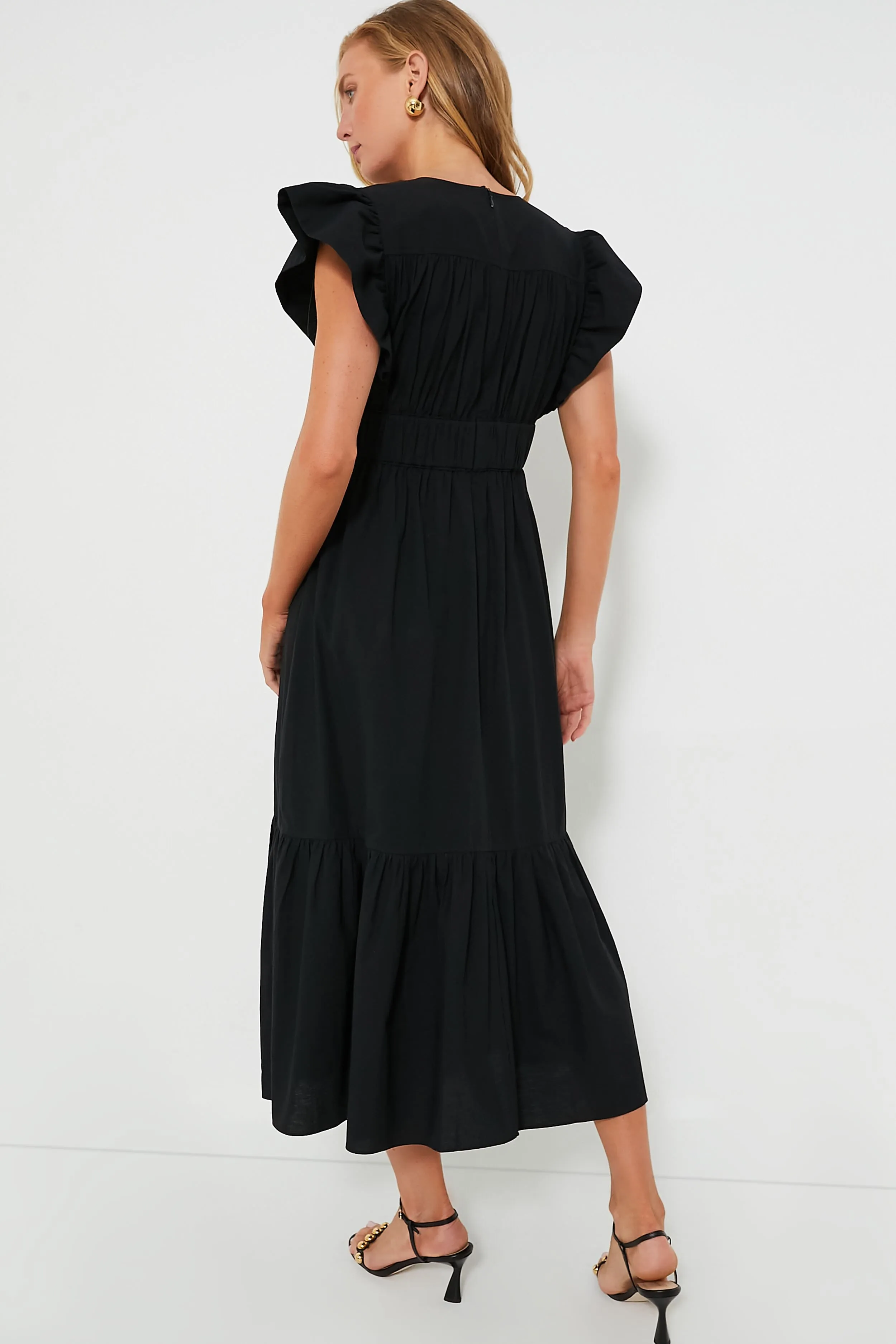 Black Sutton Flutter Sleeve Maxi Dress