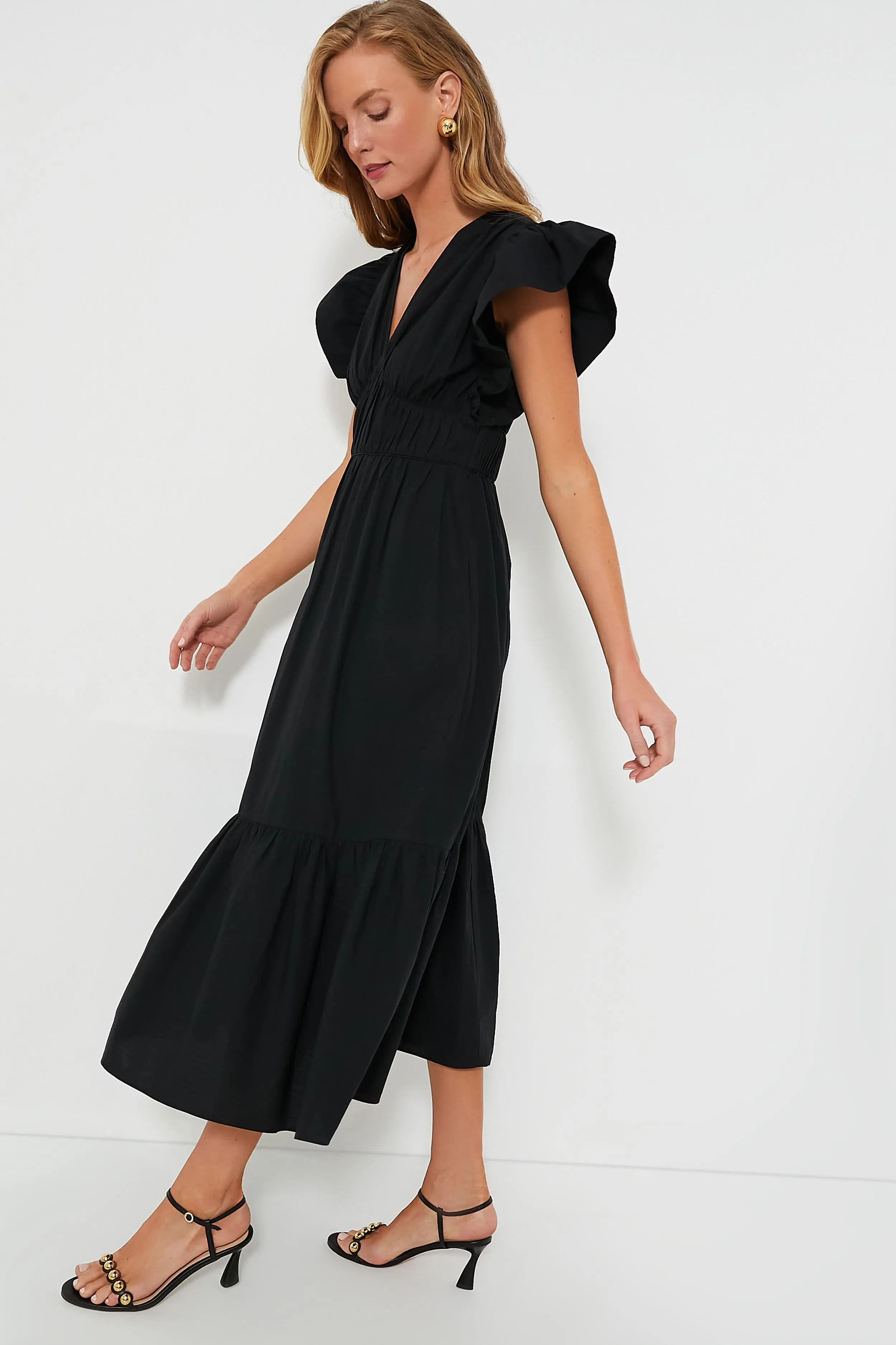 Black Sutton Flutter Sleeve Maxi Dress