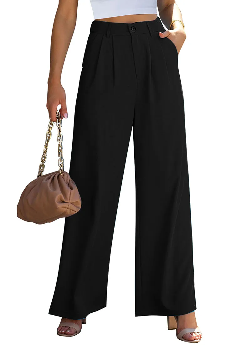 Black Women's High Waisted Wide Leg Business Work Pants