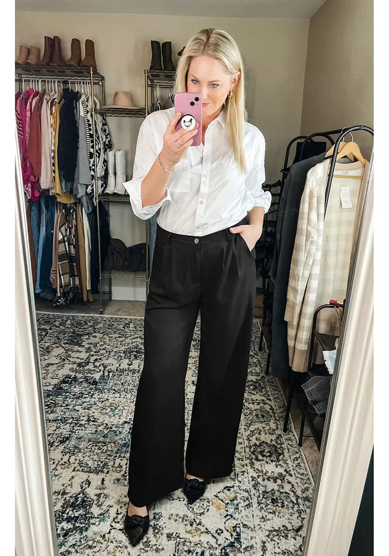 Black Women's High Waisted Wide Leg Business Work Pants