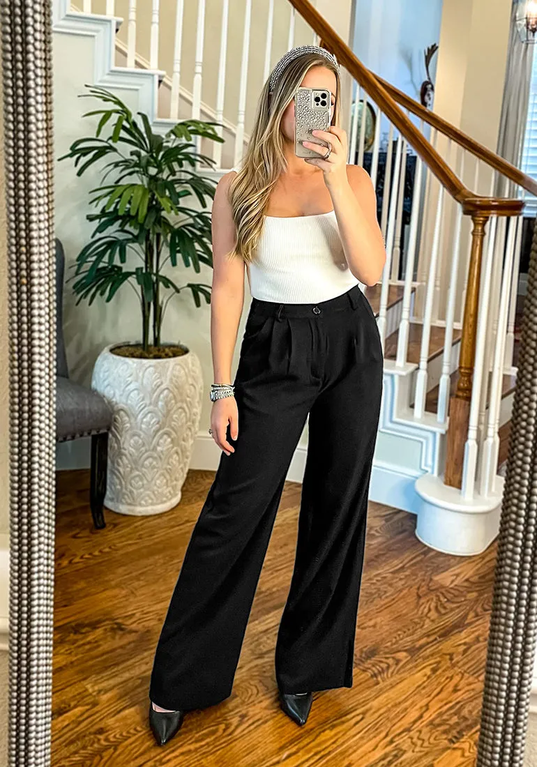 Black Women's High Waisted Wide Leg Business Work Pants