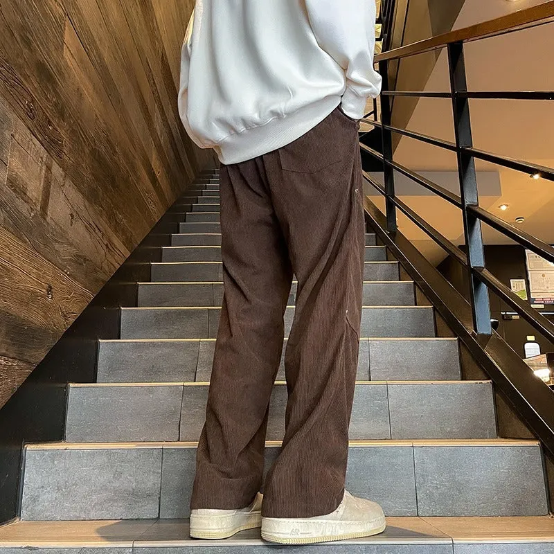 Bonsir men fall outfits casual American Retro Caramel Corduroy Pants Men's Autumn Belt Fixed Maillard Chenille Wide Leg Pants