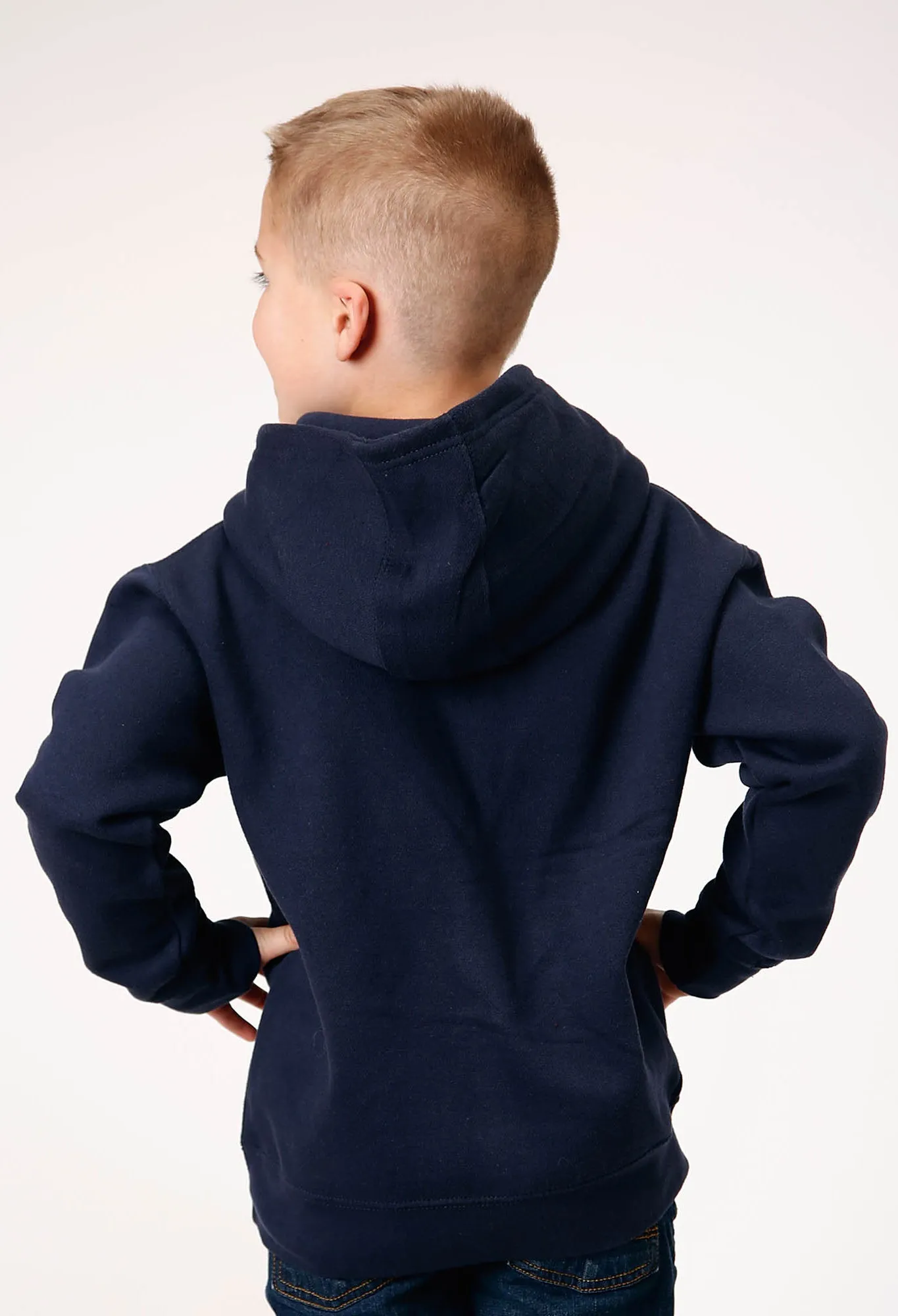 BOYS NAVY PULLOVER HOODIE WITH FRONT POCKET