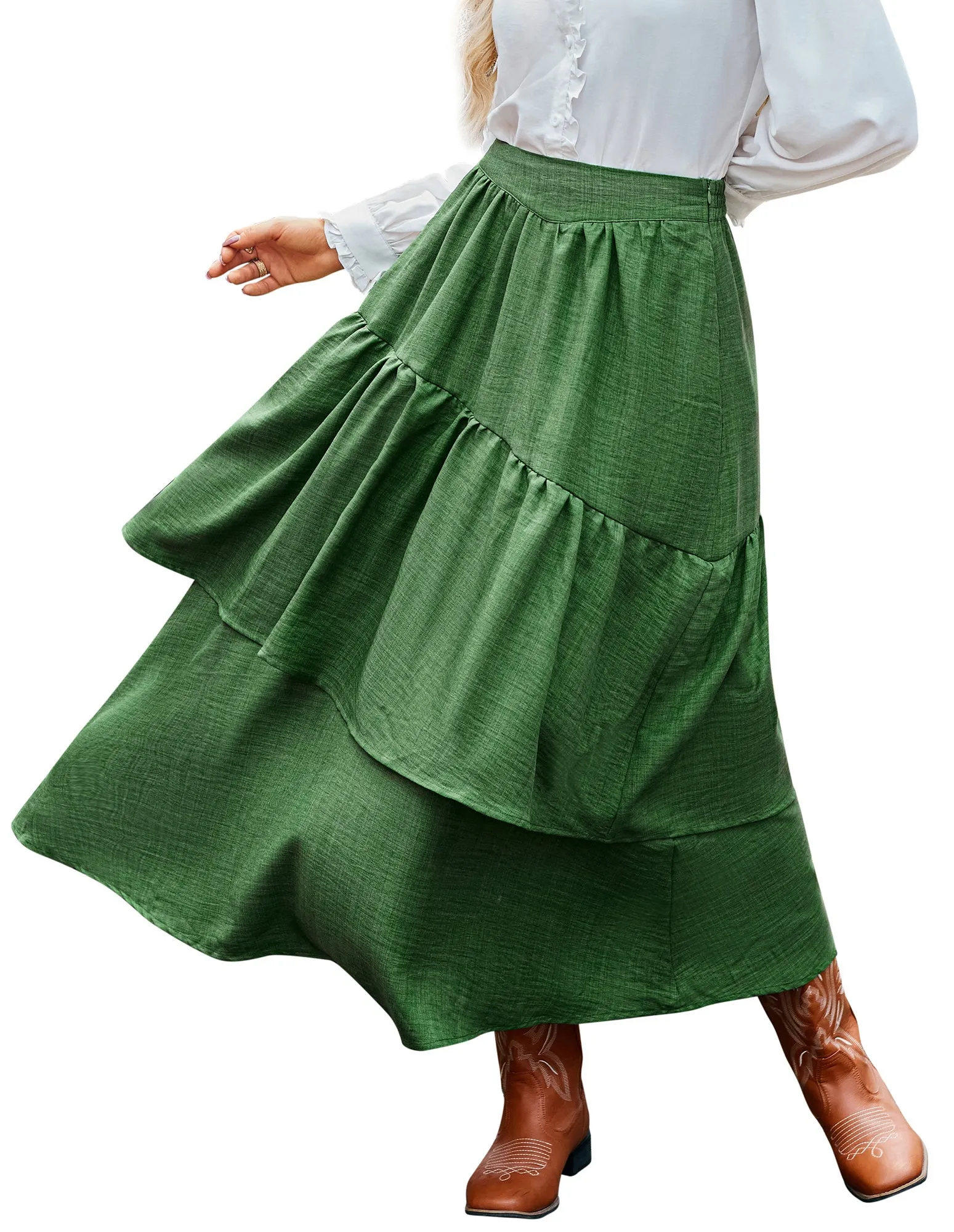 BP Women Vintage 2-Layer Swing Skirt Elastic High Waist Maxi Skirt