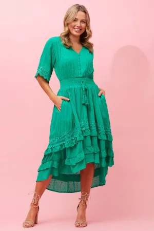 BRIANNA LACE TRIM MIDI DRESS