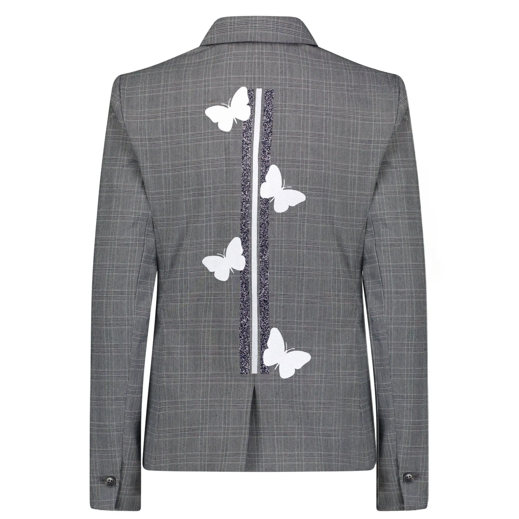 Butterflies Stripes Plaid Blazer - Gray