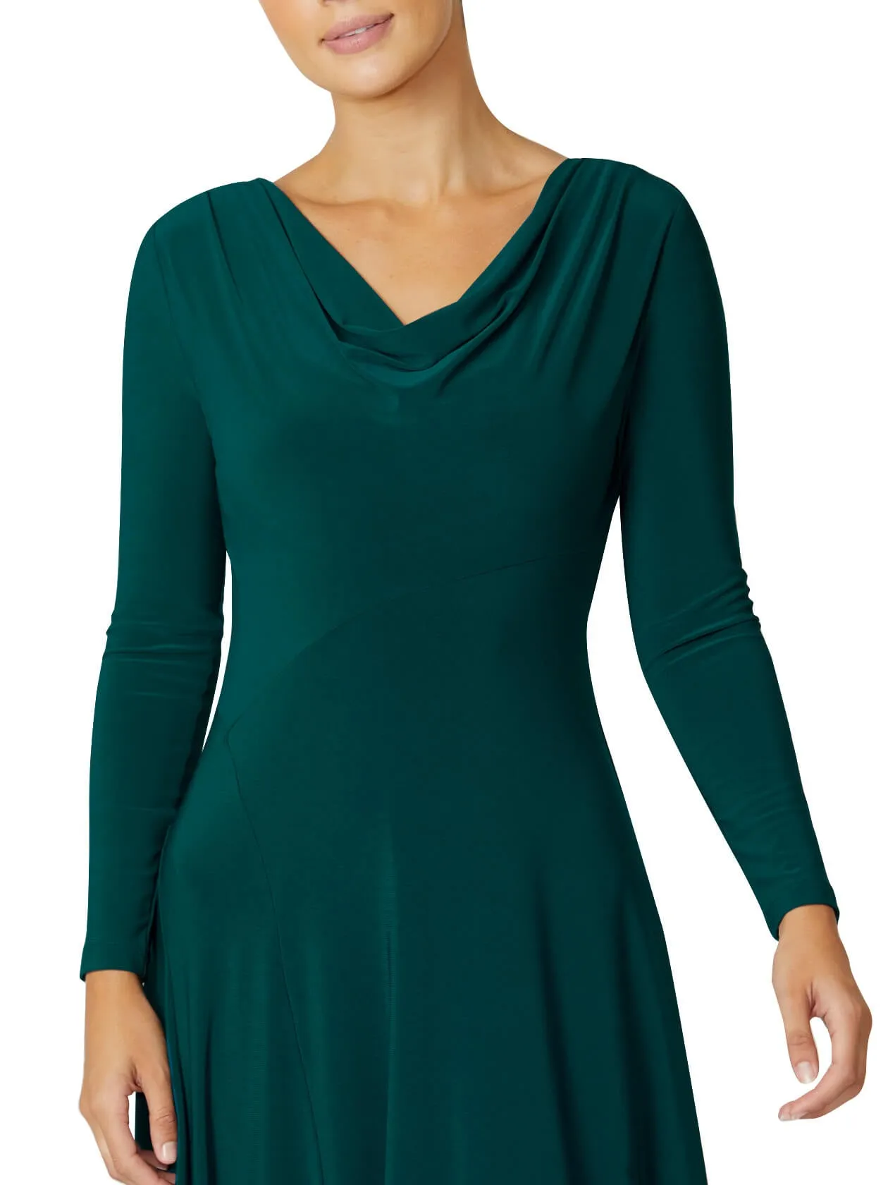 Casey Teal Cowl Neck Jersey Dress