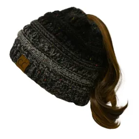 C.C MB817 - Soft Stretch Cable Knit Warm Hat High Bun Ponytail Ombre Confetti Beanie