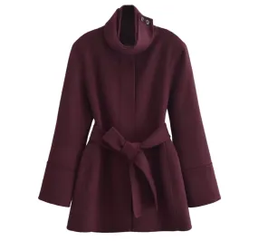 Chic Belted High-Neck Coat