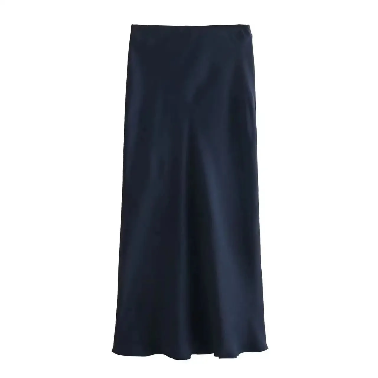 Chic Silk Texture Tight Elegant Solid Satin High Waist Slim Midi Skirt