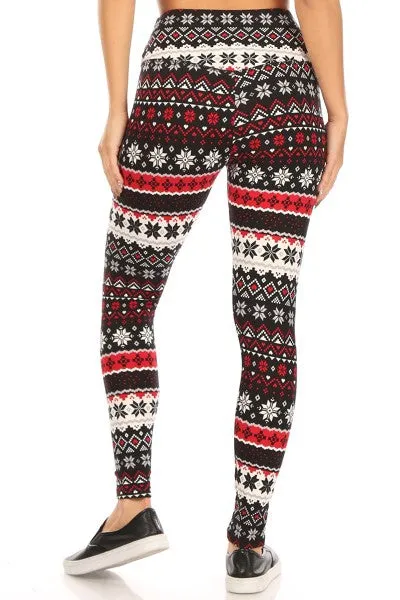 Christmas Fair Isle Print Soft Lounge Fleece Lined Leggings Pants