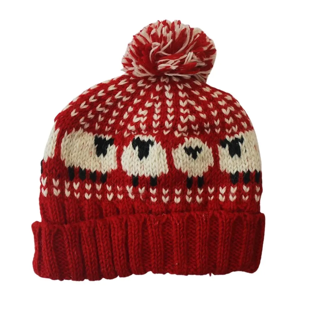 chunky knitted sheep bobble hat