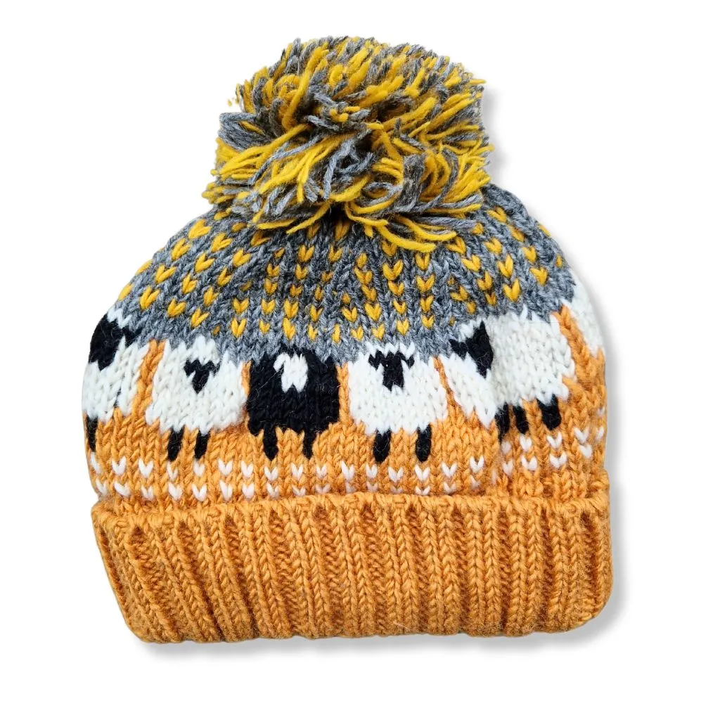 chunky knitted sheep bobble hat