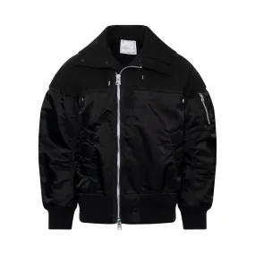 Classic Nylon Twill Bomber Jacket in Black