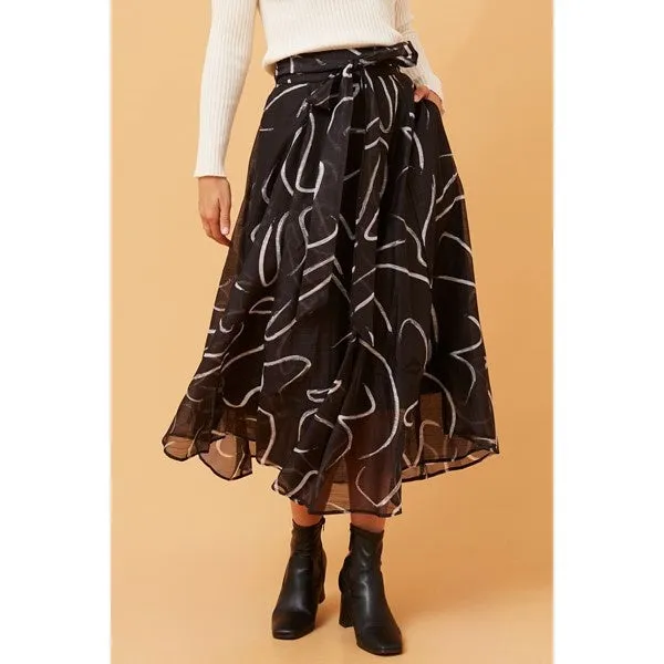 CLYDE ABSTRACT PRINT MIDI SKIRT