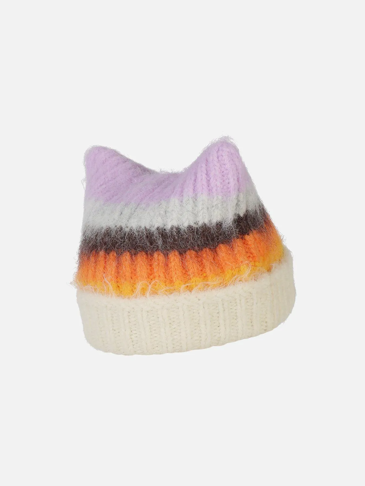 Color Blocking Stripe Cat Ear Beanie