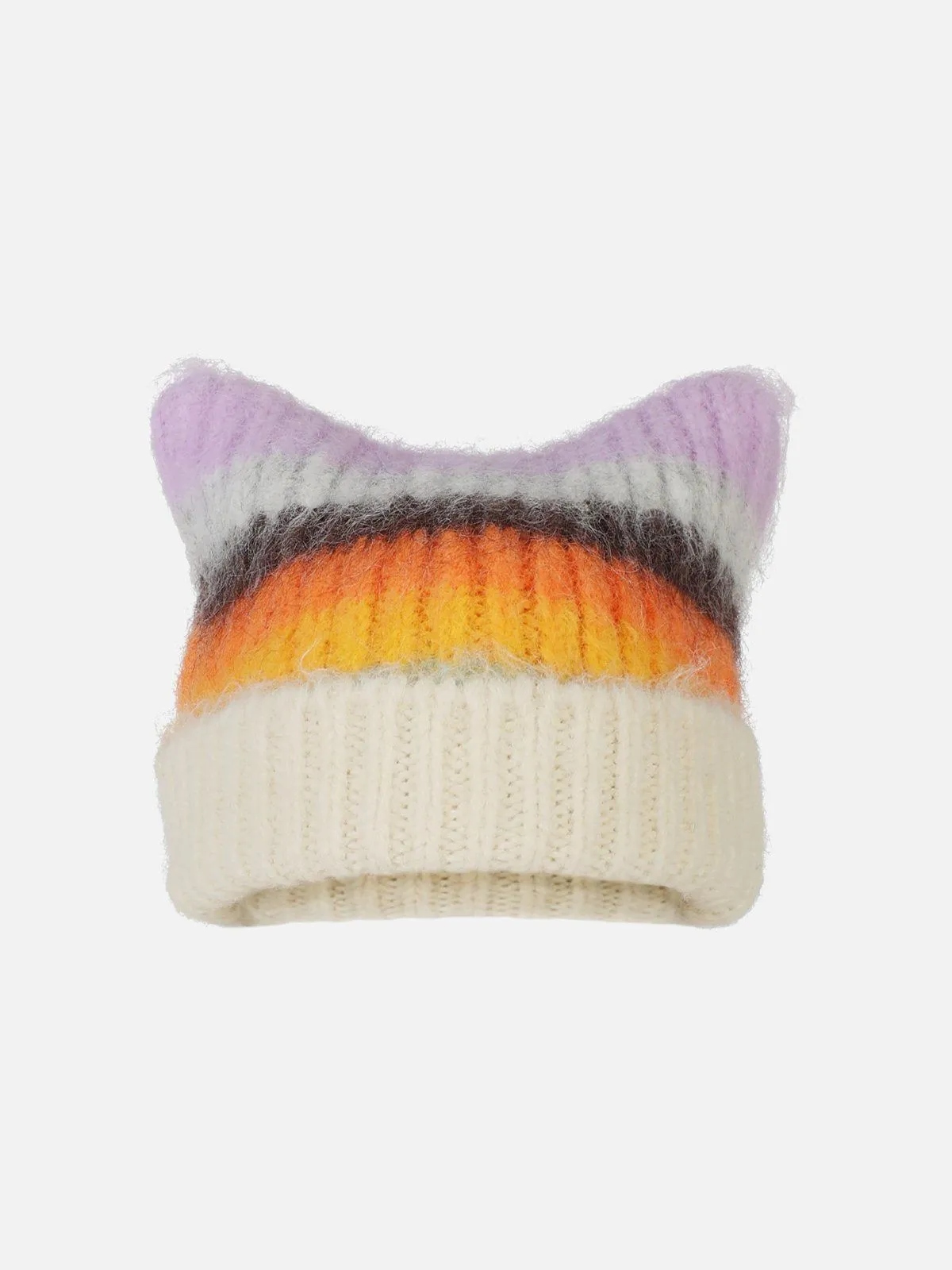 Color Blocking Stripe Cat Ear Beanie