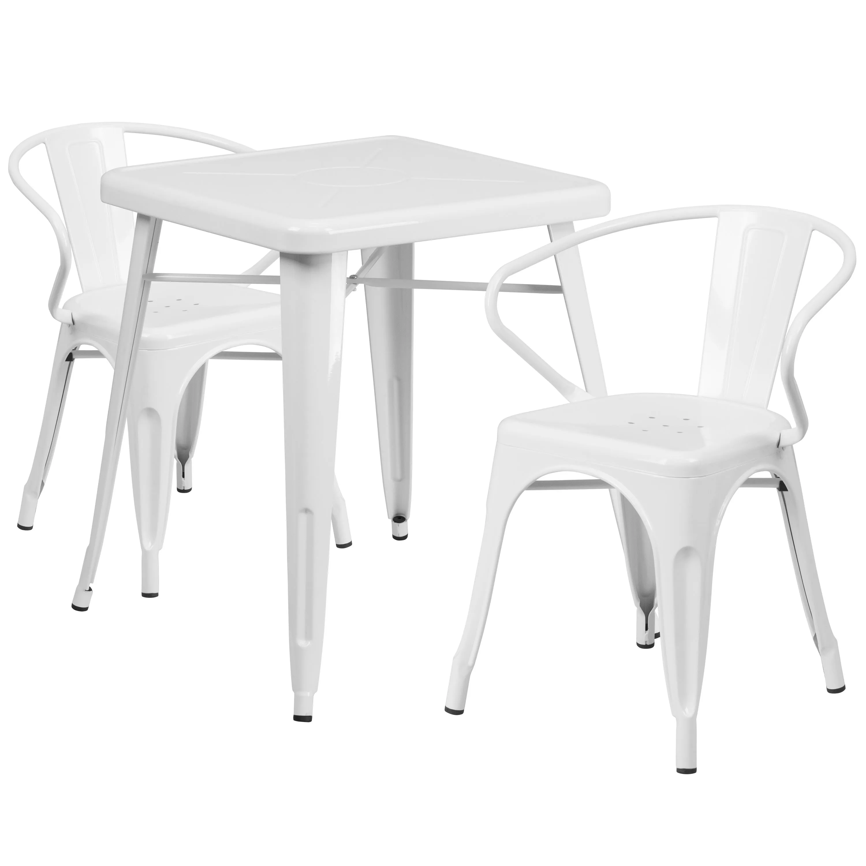 Commercial Grade 23.75" Square Metal Indoor-Outdoor Table Set with 2 Arm Chairs