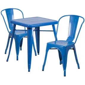 Commercial Grade 23.75" Square Metal Indoor-Outdoor Table Set with 2 Stack Chairs