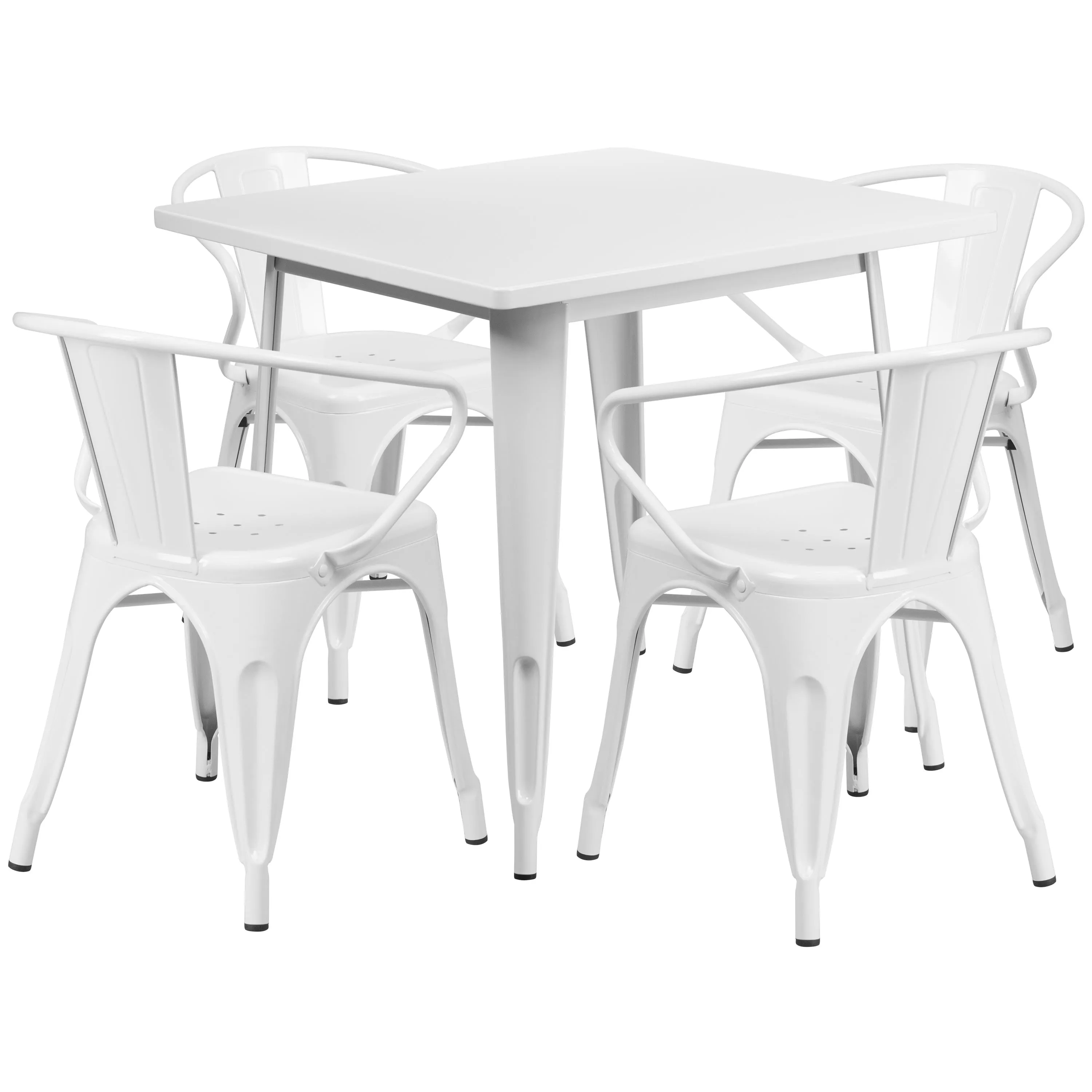 Commercial Grade 31.5" Square Metal Indoor-Outdoor Table Set with 4 Arm Chairs