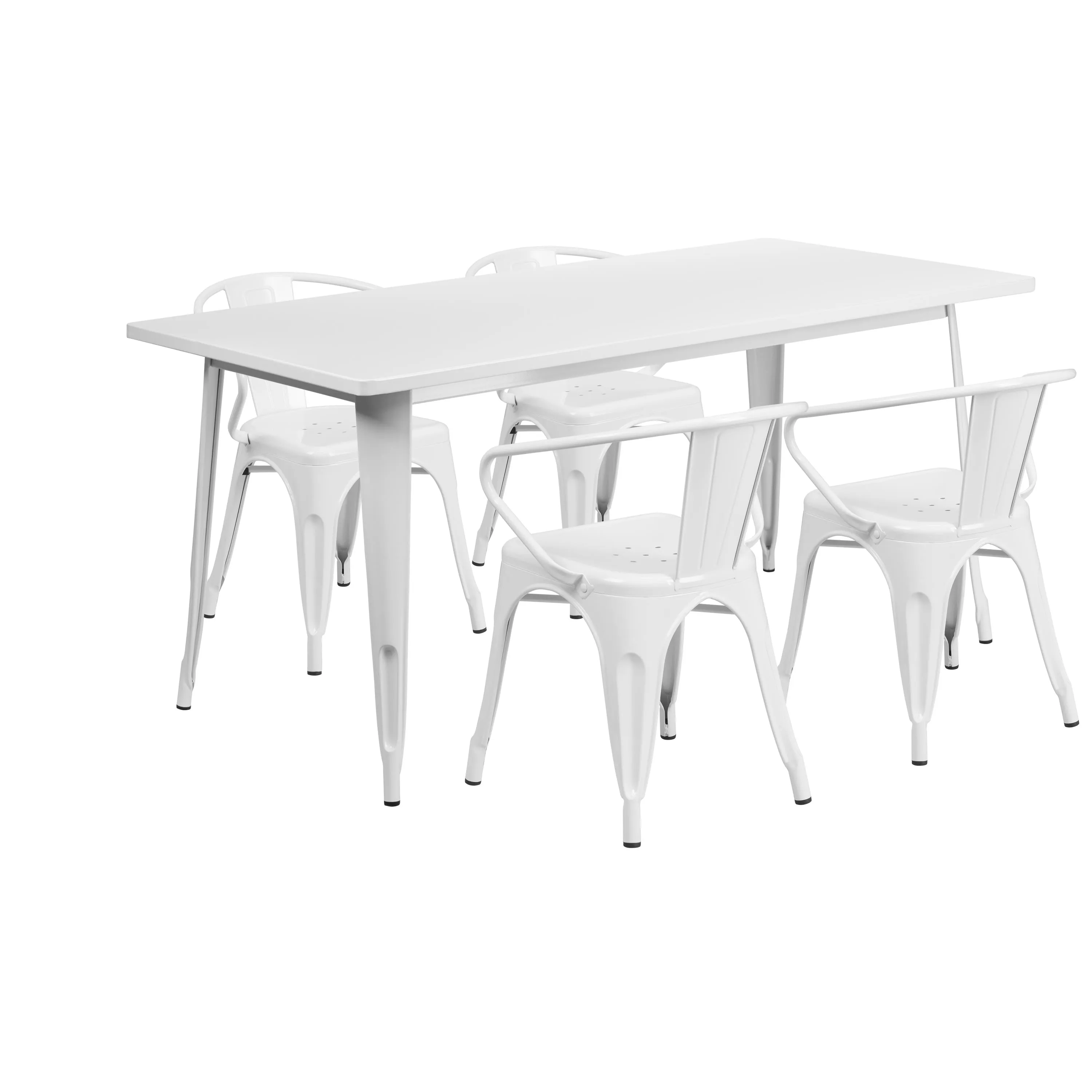 Commercial Grade 31.5" x 63" Rectangular Metal Indoor-Outdoor Table Set with 4 Arm Chairs