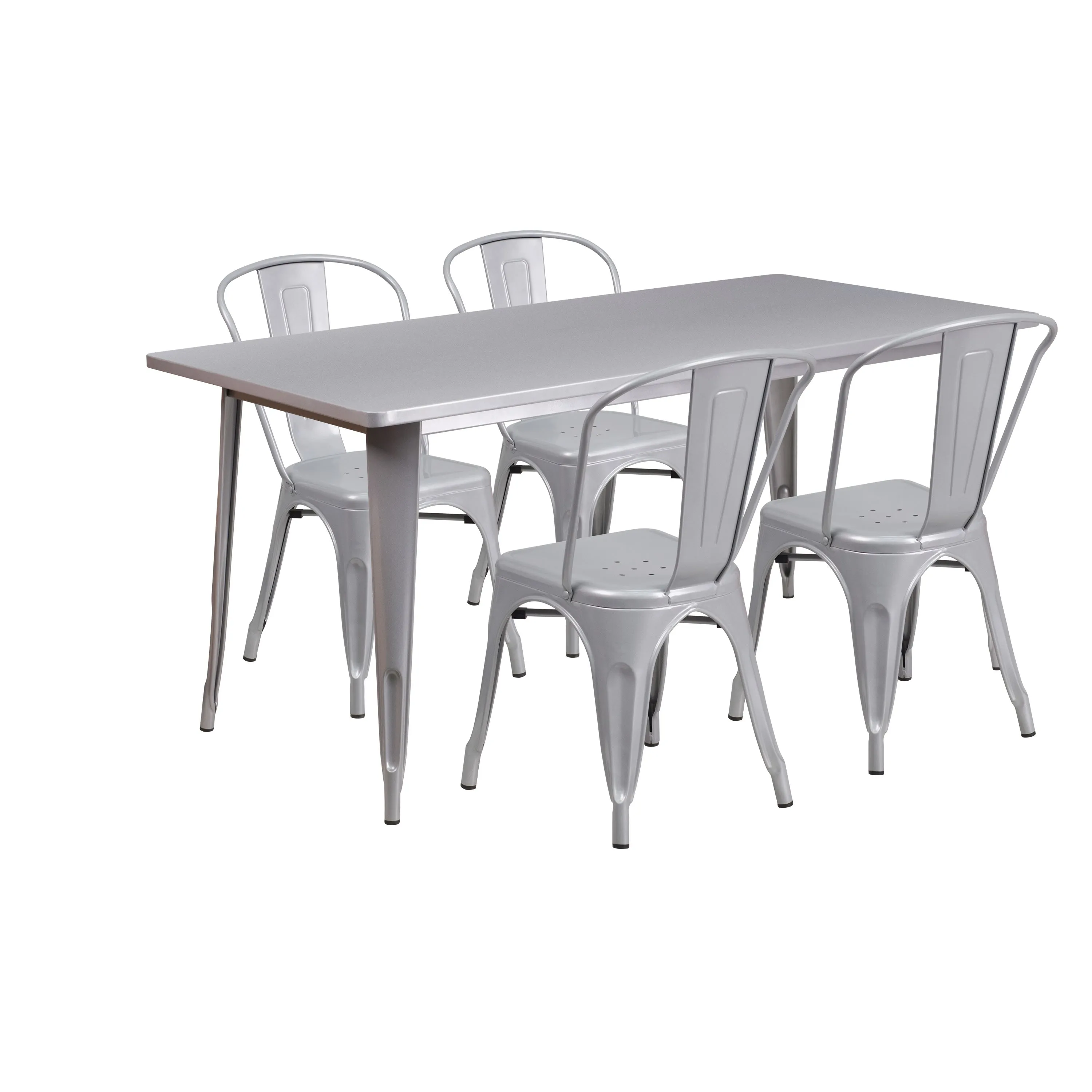 Commercial Grade 31.5" x 63" Rectangular Metal Indoor-Outdoor Table Set with 4 Stack Chairs