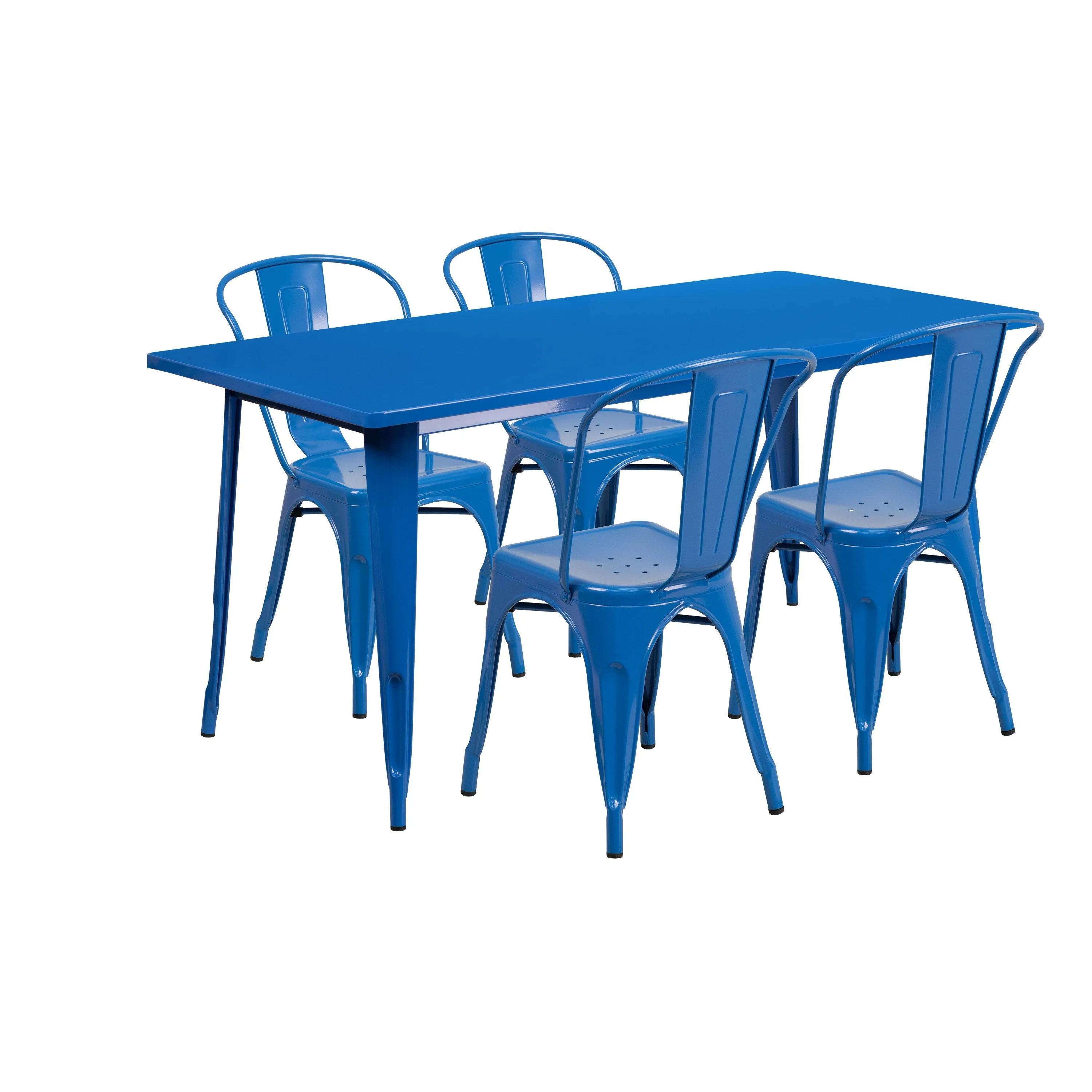 Commercial Grade 31.5" x 63" Rectangular Metal Indoor-Outdoor Table Set with 4 Stack Chairs