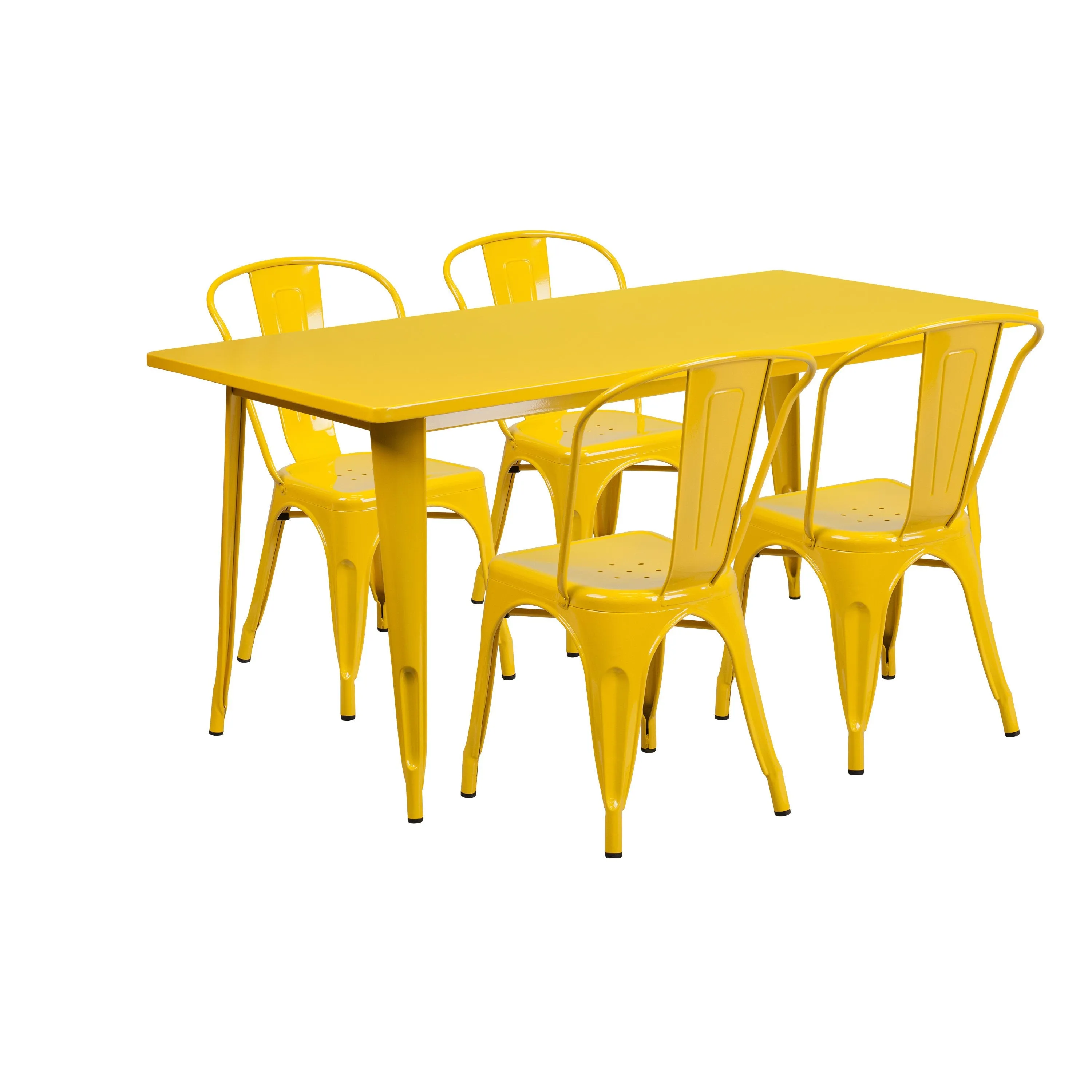 Commercial Grade 31.5" x 63" Rectangular Metal Indoor-Outdoor Table Set with 4 Stack Chairs