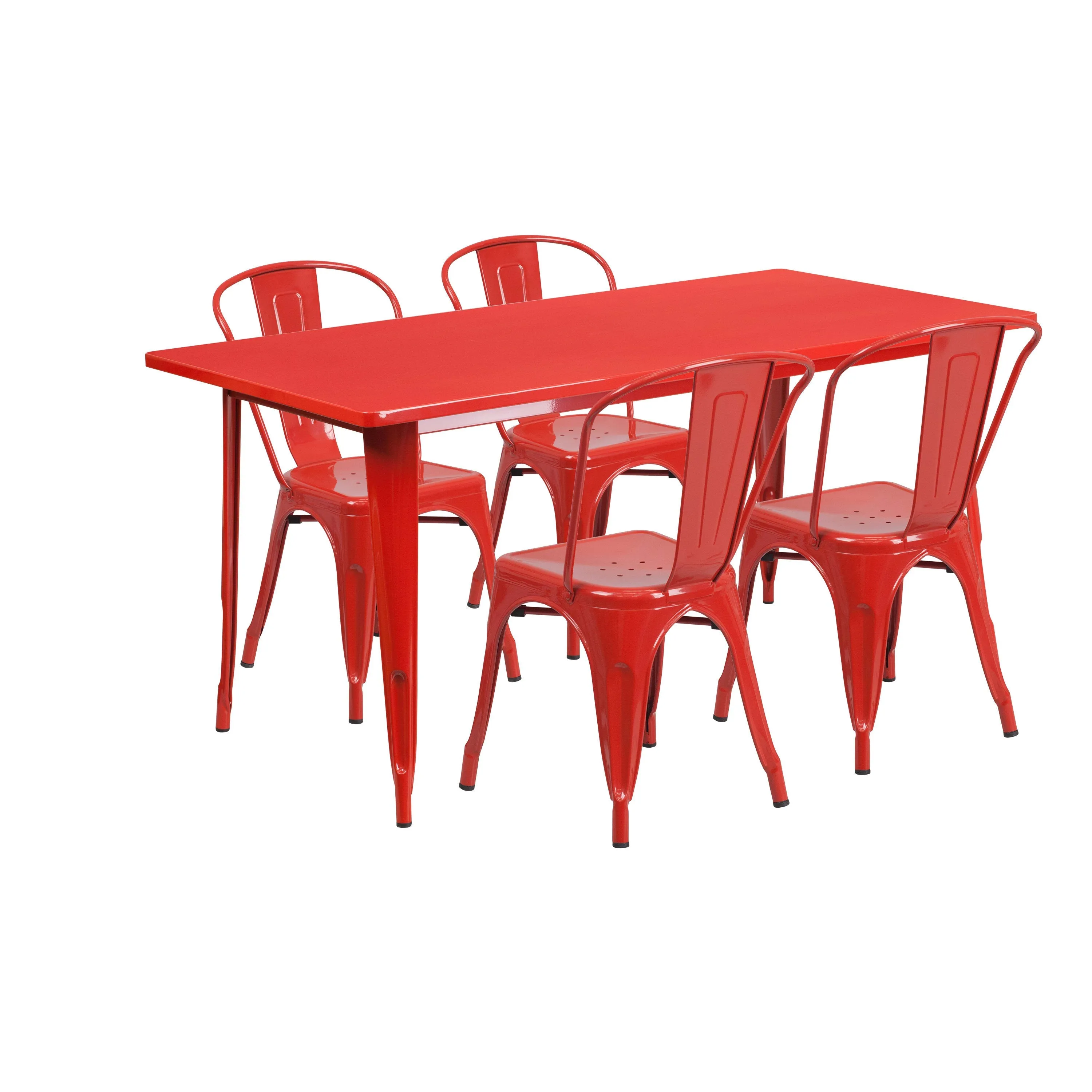 Commercial Grade 31.5" x 63" Rectangular Metal Indoor-Outdoor Table Set with 4 Stack Chairs