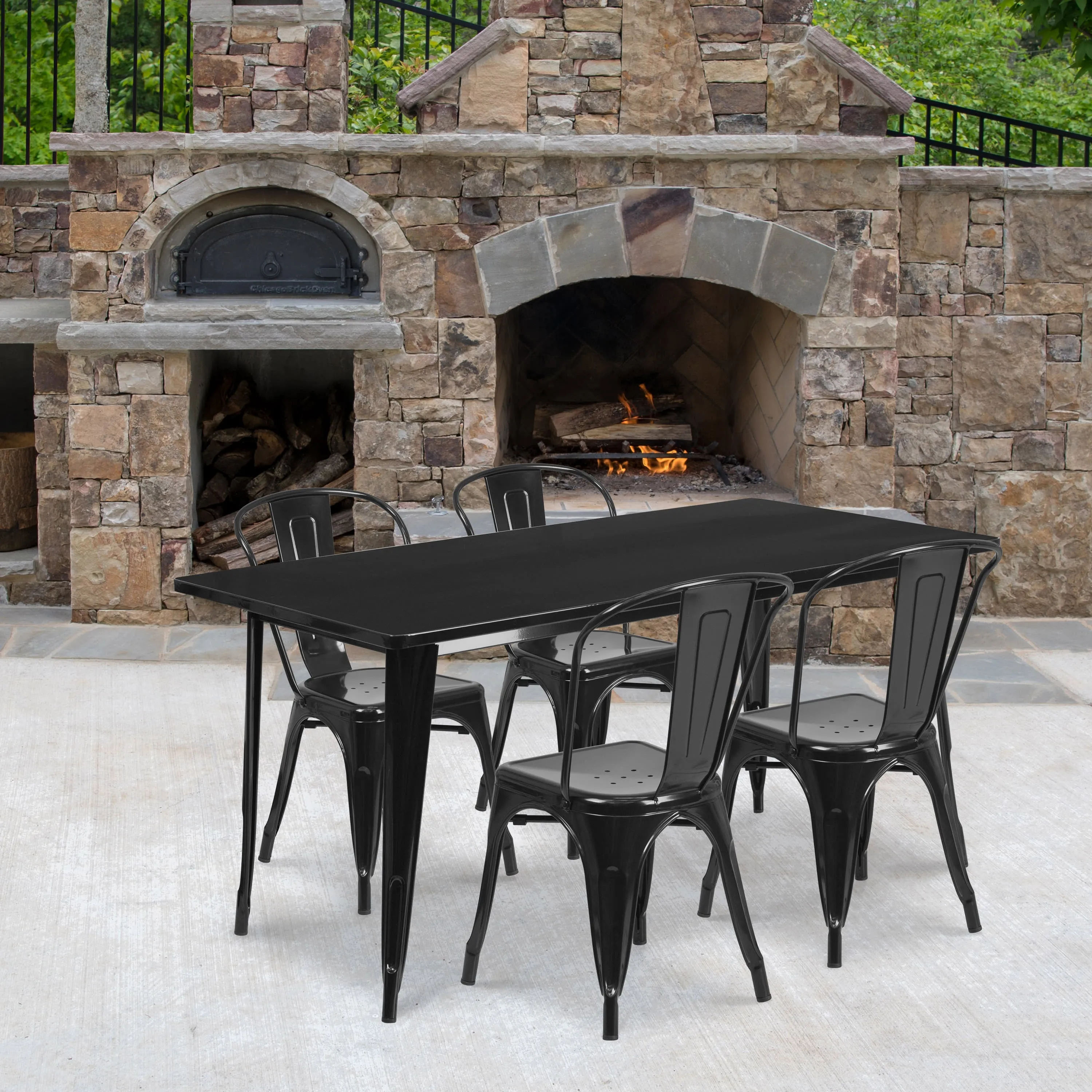 Commercial Grade 31.5" x 63" Rectangular Metal Indoor-Outdoor Table Set with 4 Stack Chairs