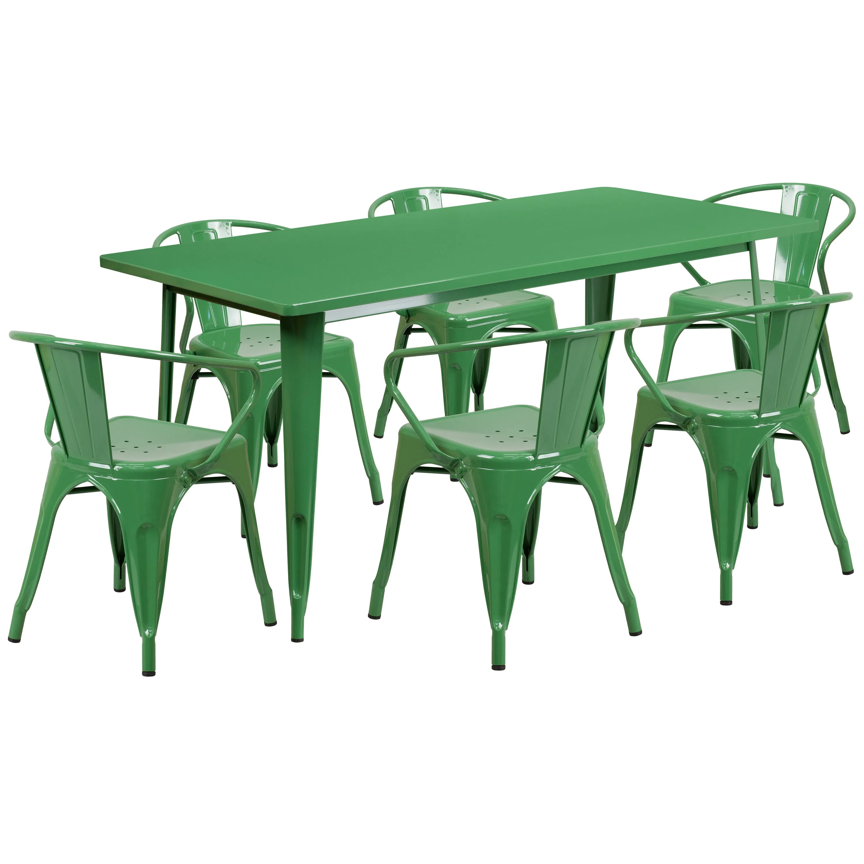 Commercial Grade 31.5" x 63" Rectangular Metal Indoor-Outdoor Table Set with 6 Arm Chairs