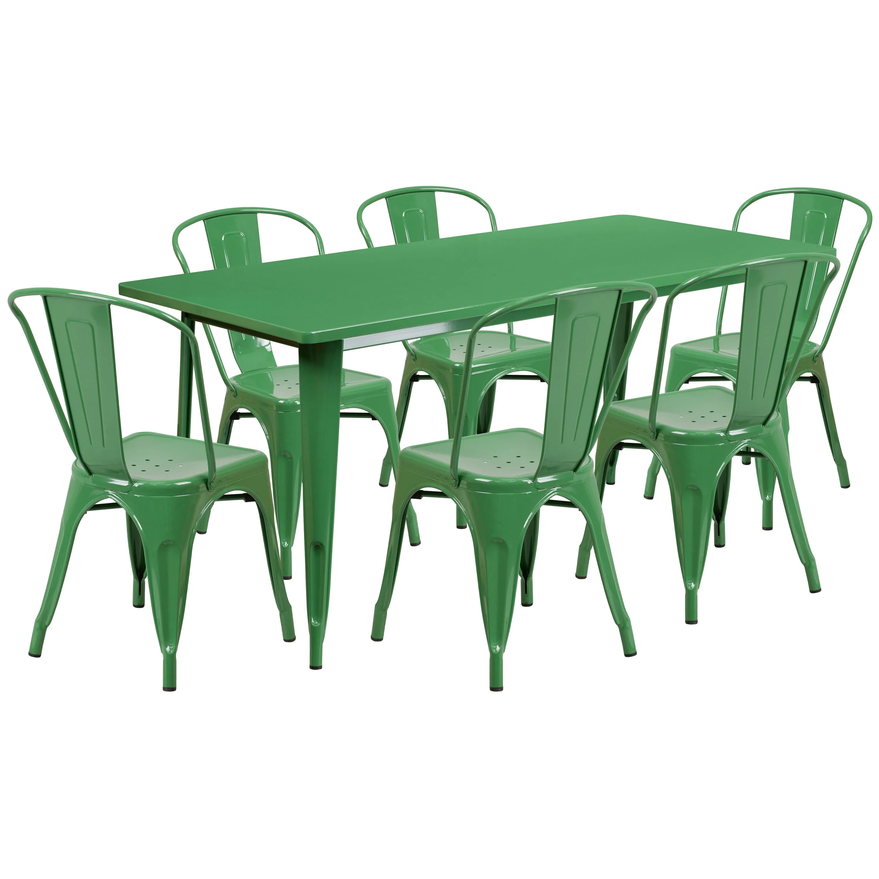 Commercial Grade 31.5" x 63" Rectangular Metal Indoor-Outdoor Table Set with 6 Stack Chairs