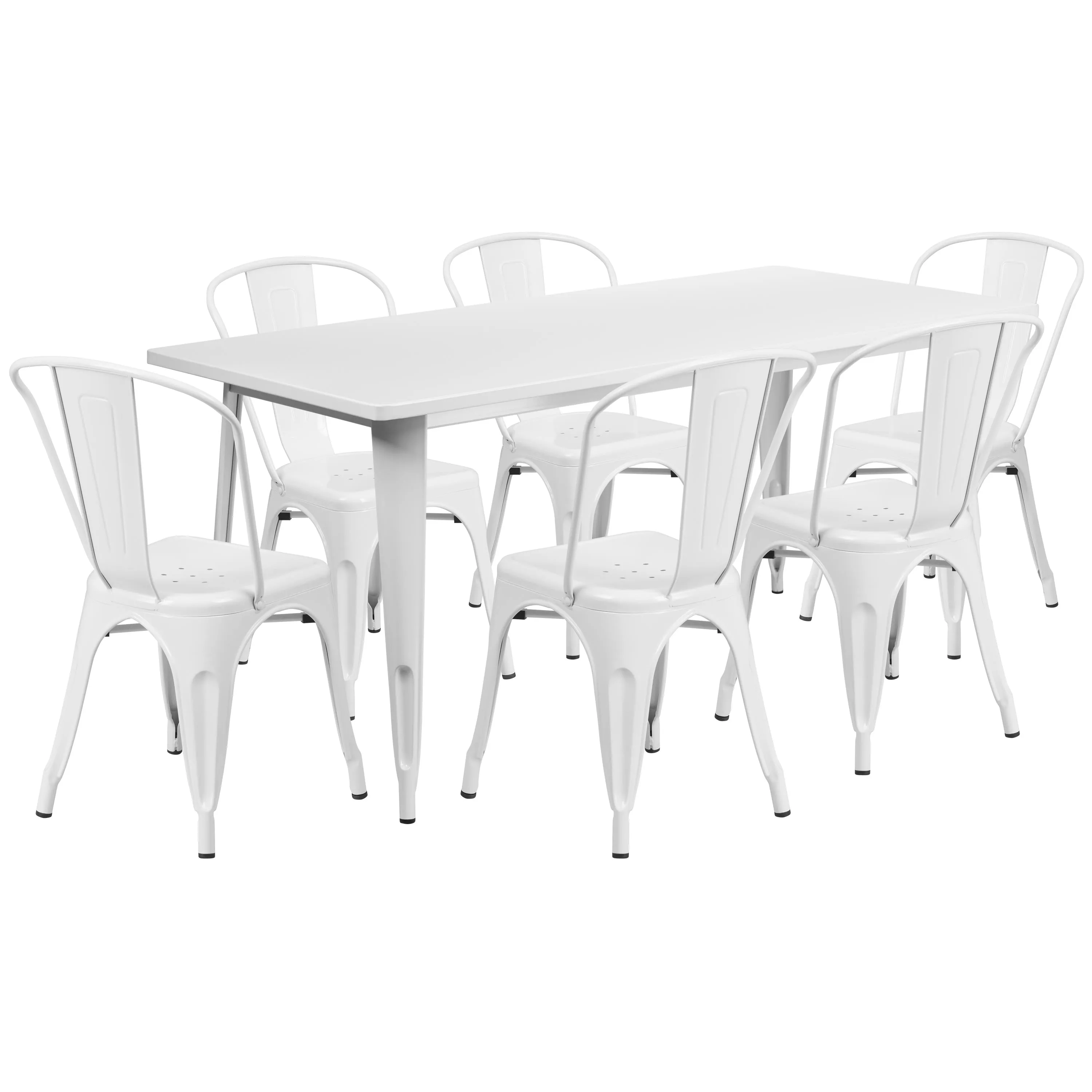 Commercial Grade 31.5" x 63" Rectangular Metal Indoor-Outdoor Table Set with 6 Stack Chairs