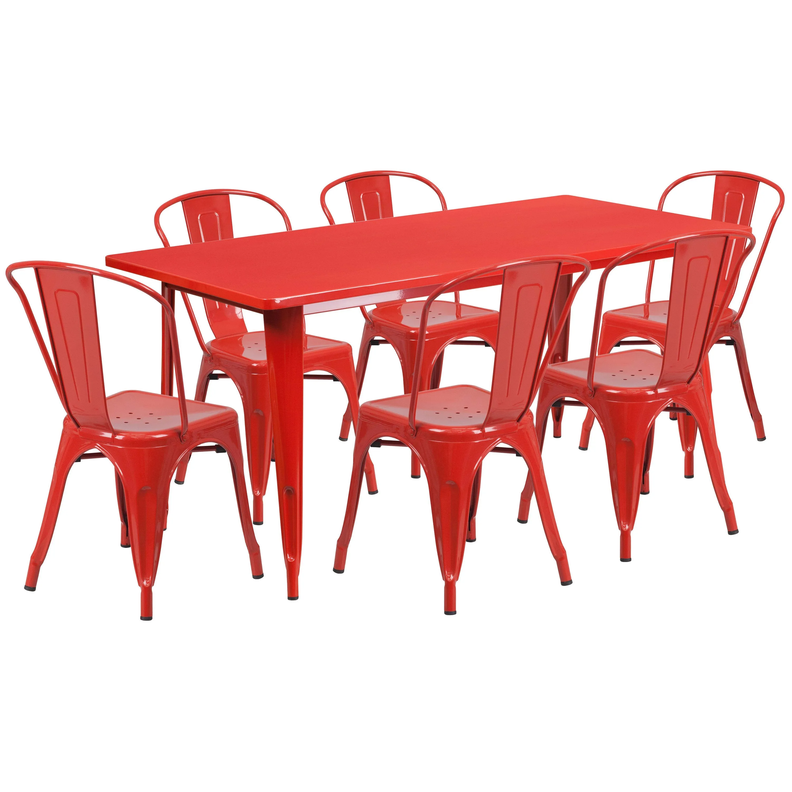 Commercial Grade 31.5" x 63" Rectangular Metal Indoor-Outdoor Table Set with 6 Stack Chairs