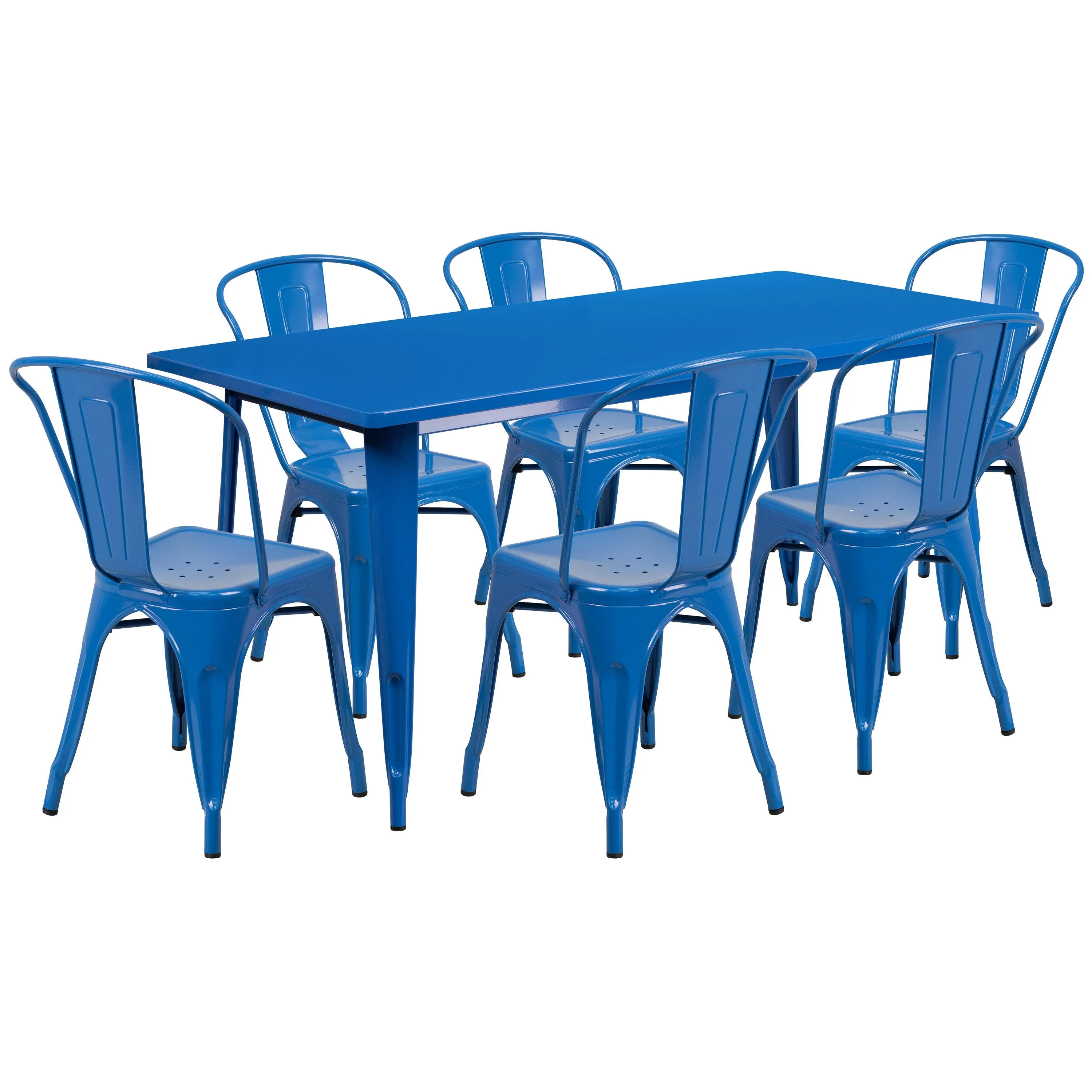 Commercial Grade 31.5" x 63" Rectangular Metal Indoor-Outdoor Table Set with 6 Stack Chairs