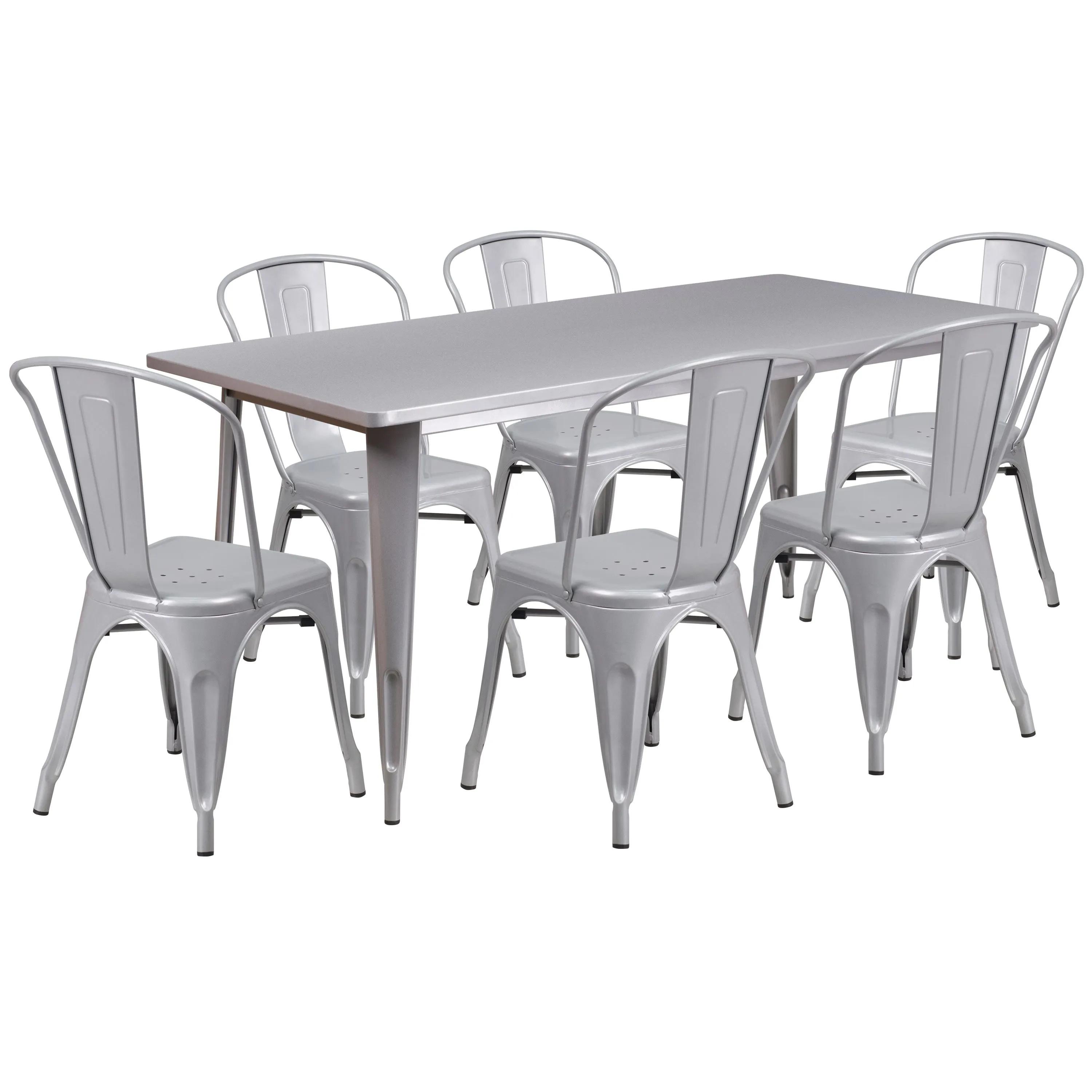 Commercial Grade 31.5" x 63" Rectangular Metal Indoor-Outdoor Table Set with 6 Stack Chairs