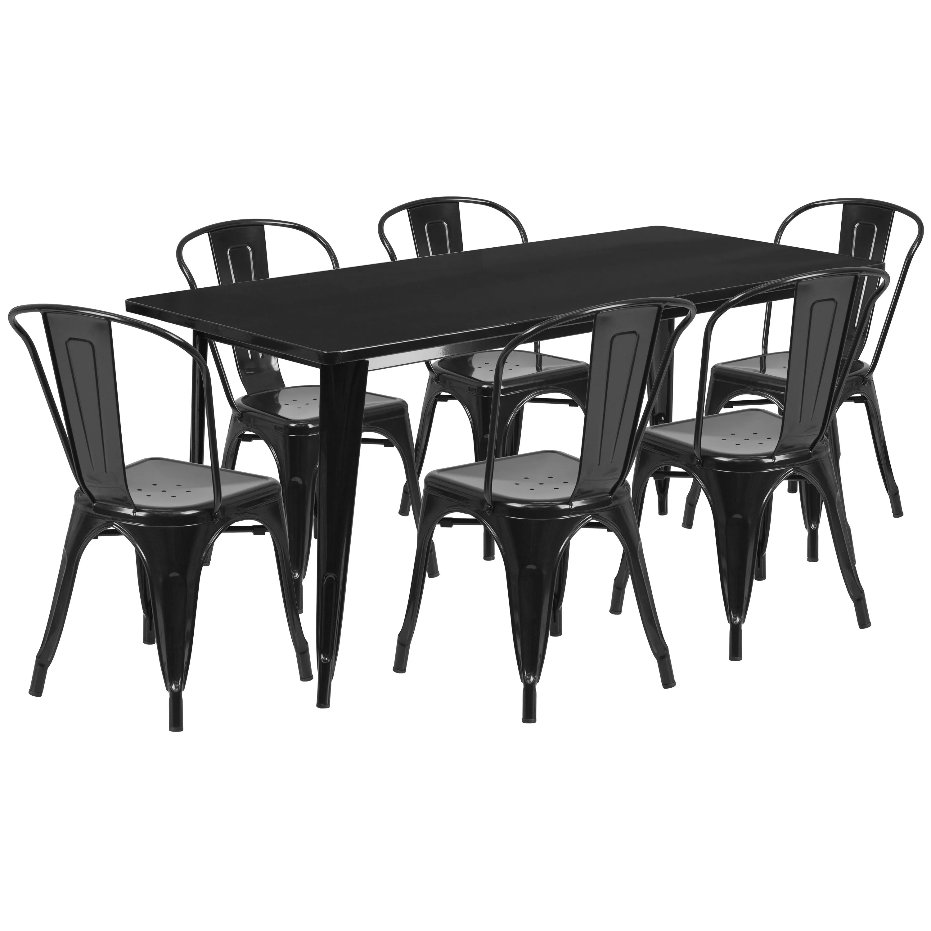 Commercial Grade 31.5" x 63" Rectangular Metal Indoor-Outdoor Table Set with 6 Stack Chairs