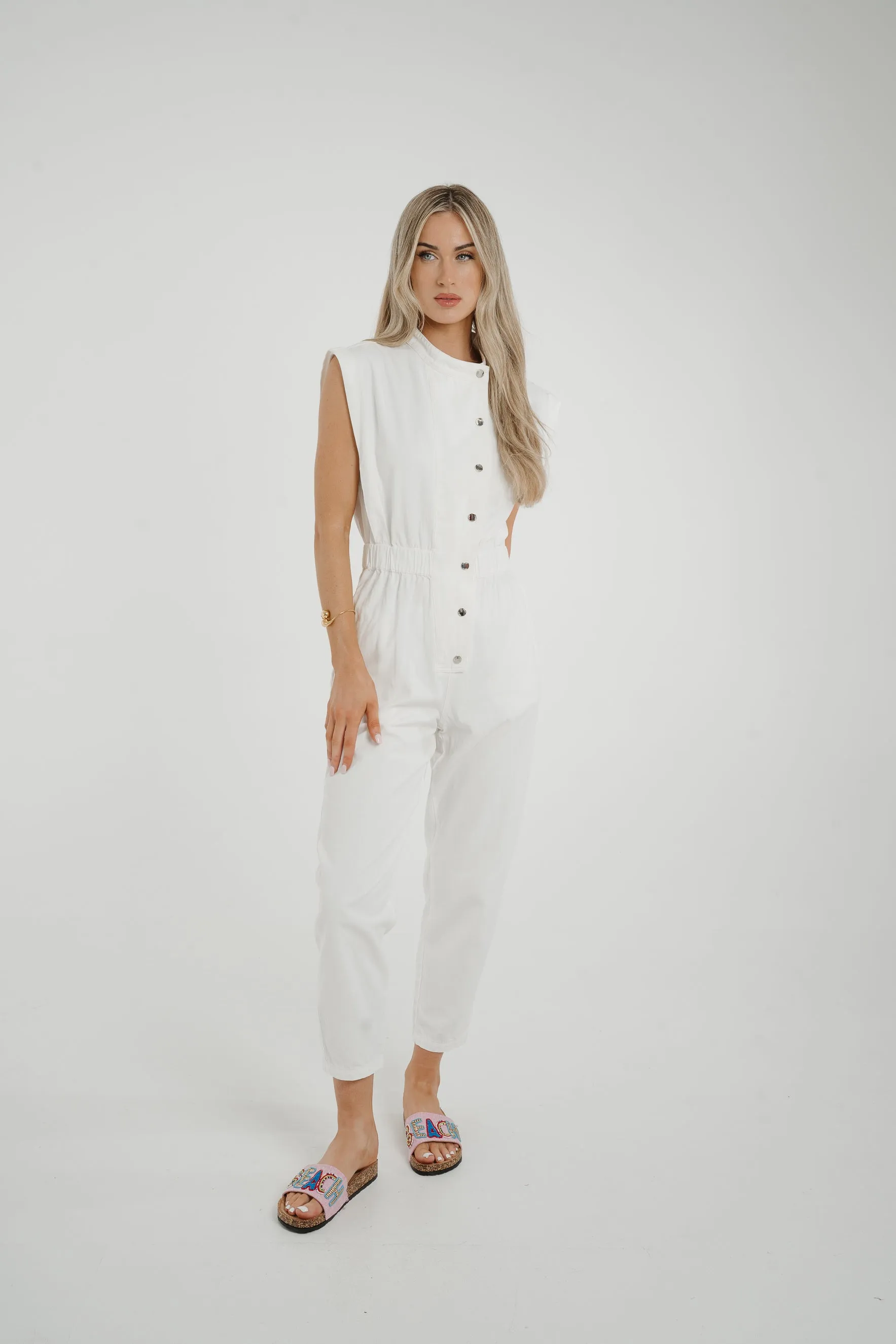 Cora Sleeveless Denim Jumpsuit In White