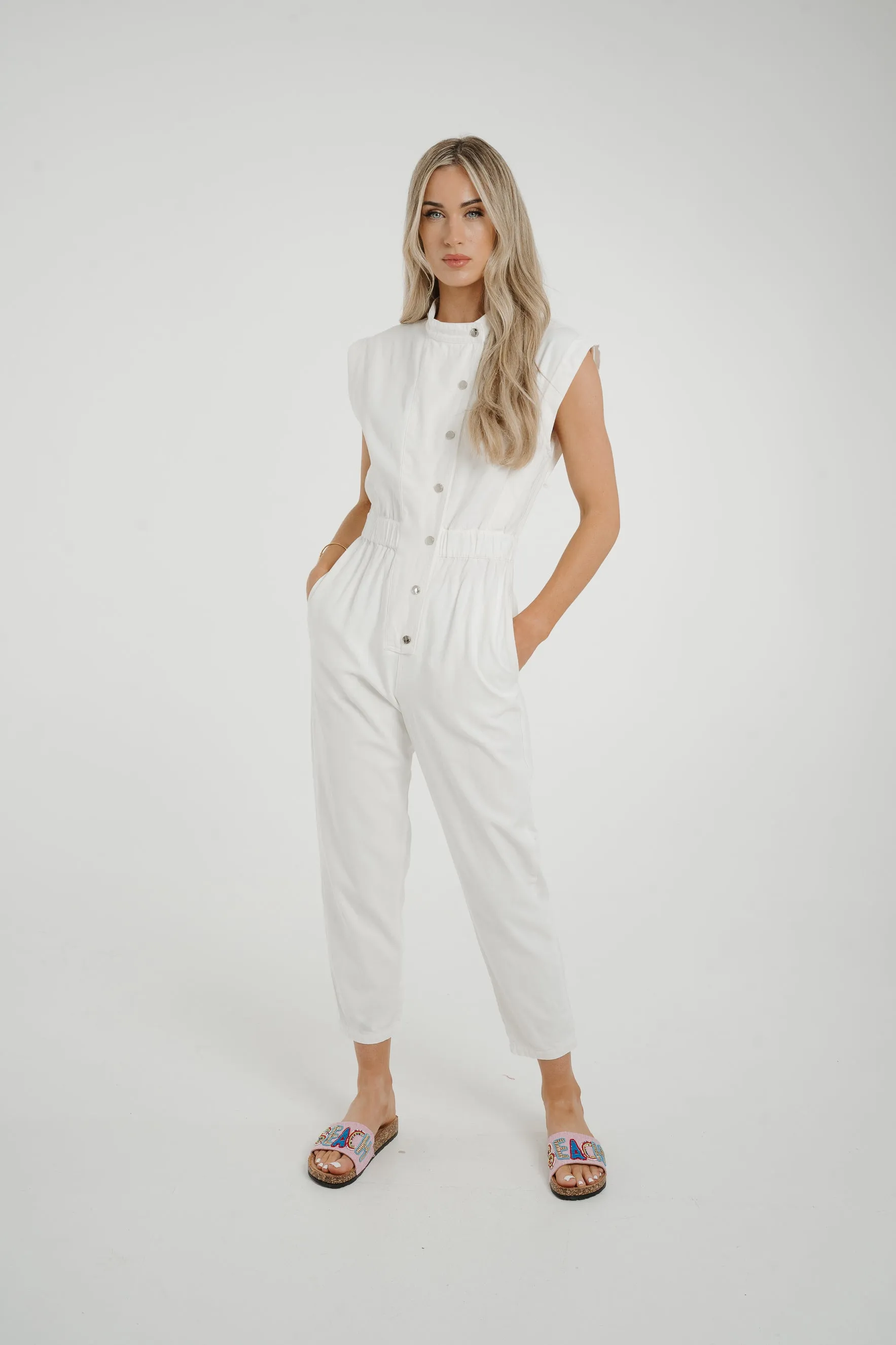 Cora Sleeveless Denim Jumpsuit In White