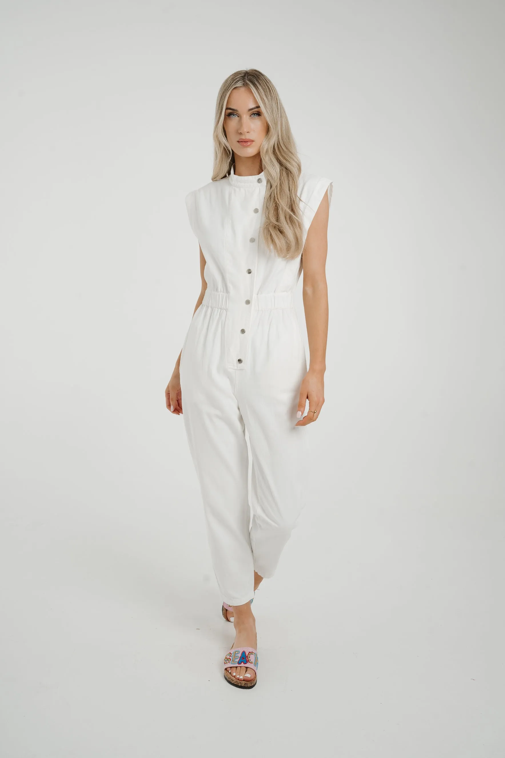 Cora Sleeveless Denim Jumpsuit In White