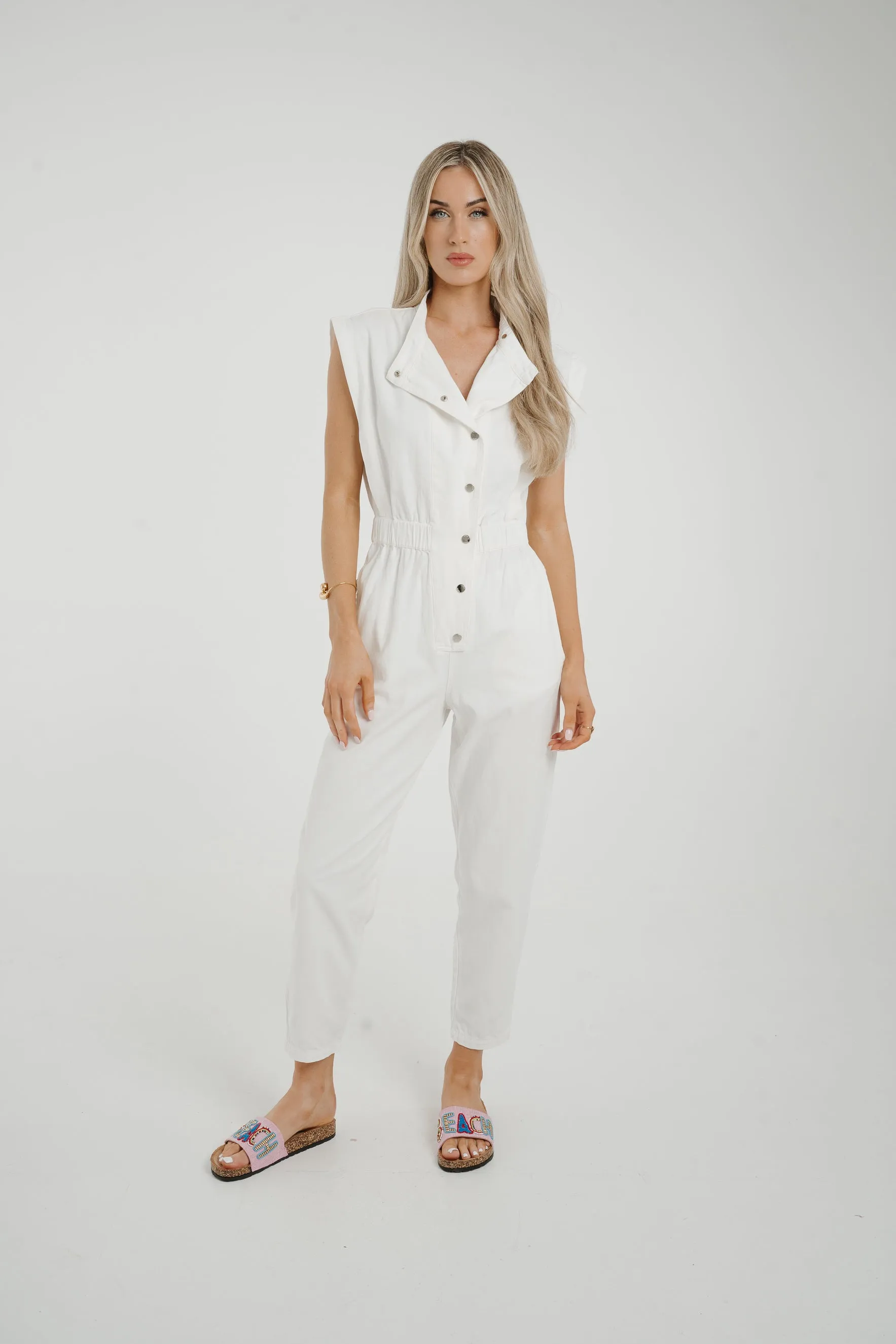 Cora Sleeveless Denim Jumpsuit In White