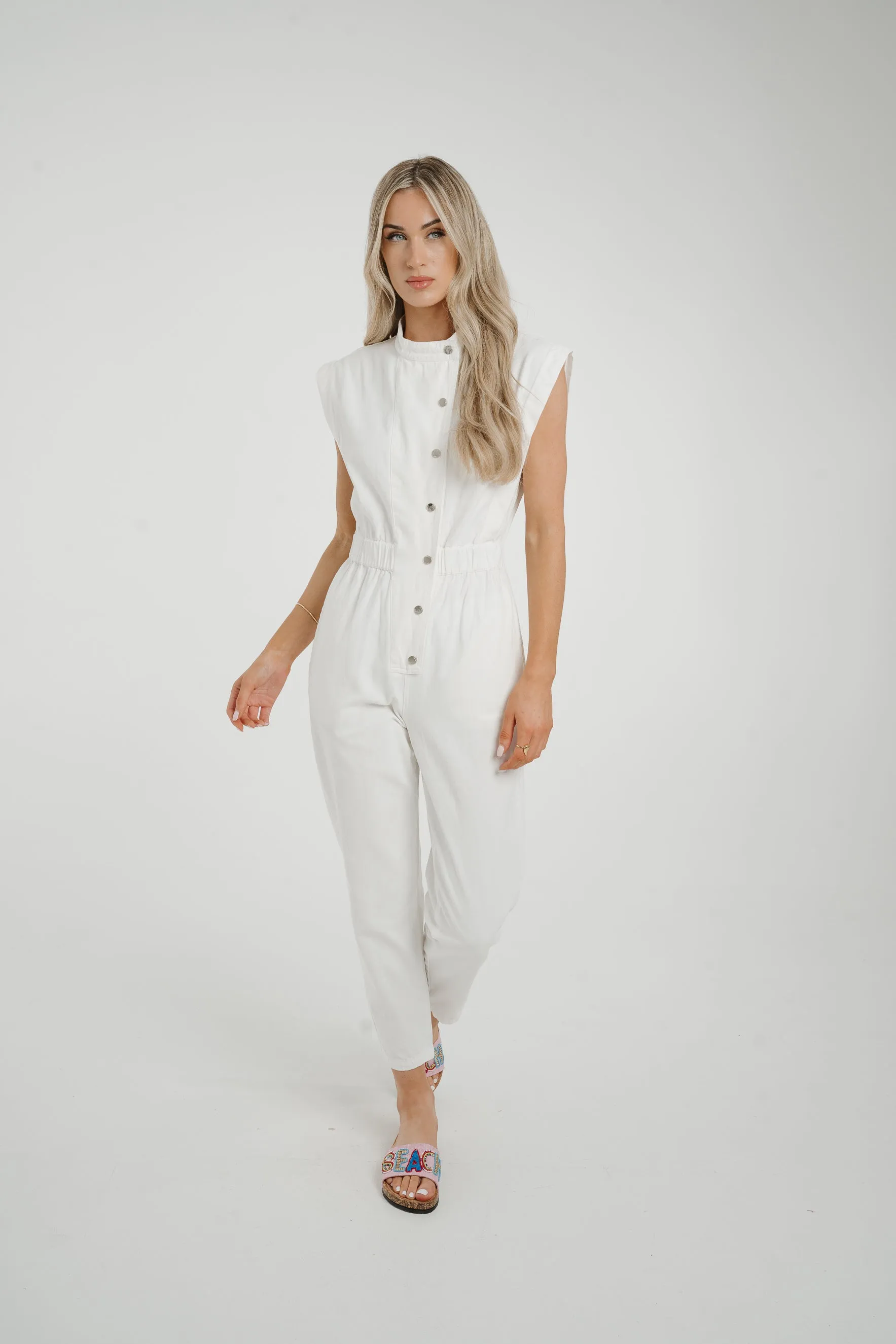 Cora Sleeveless Denim Jumpsuit In White