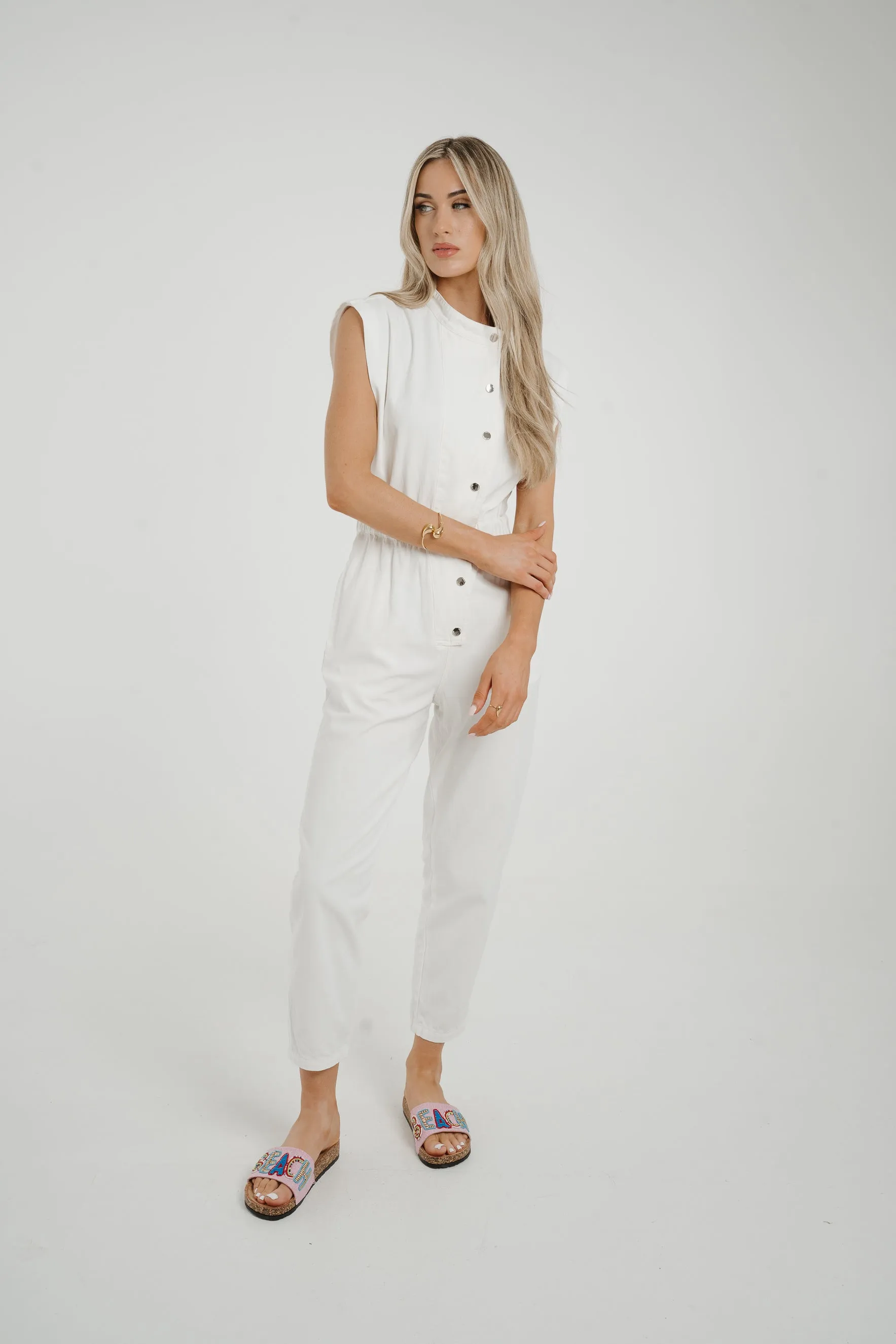 Cora Sleeveless Denim Jumpsuit In White