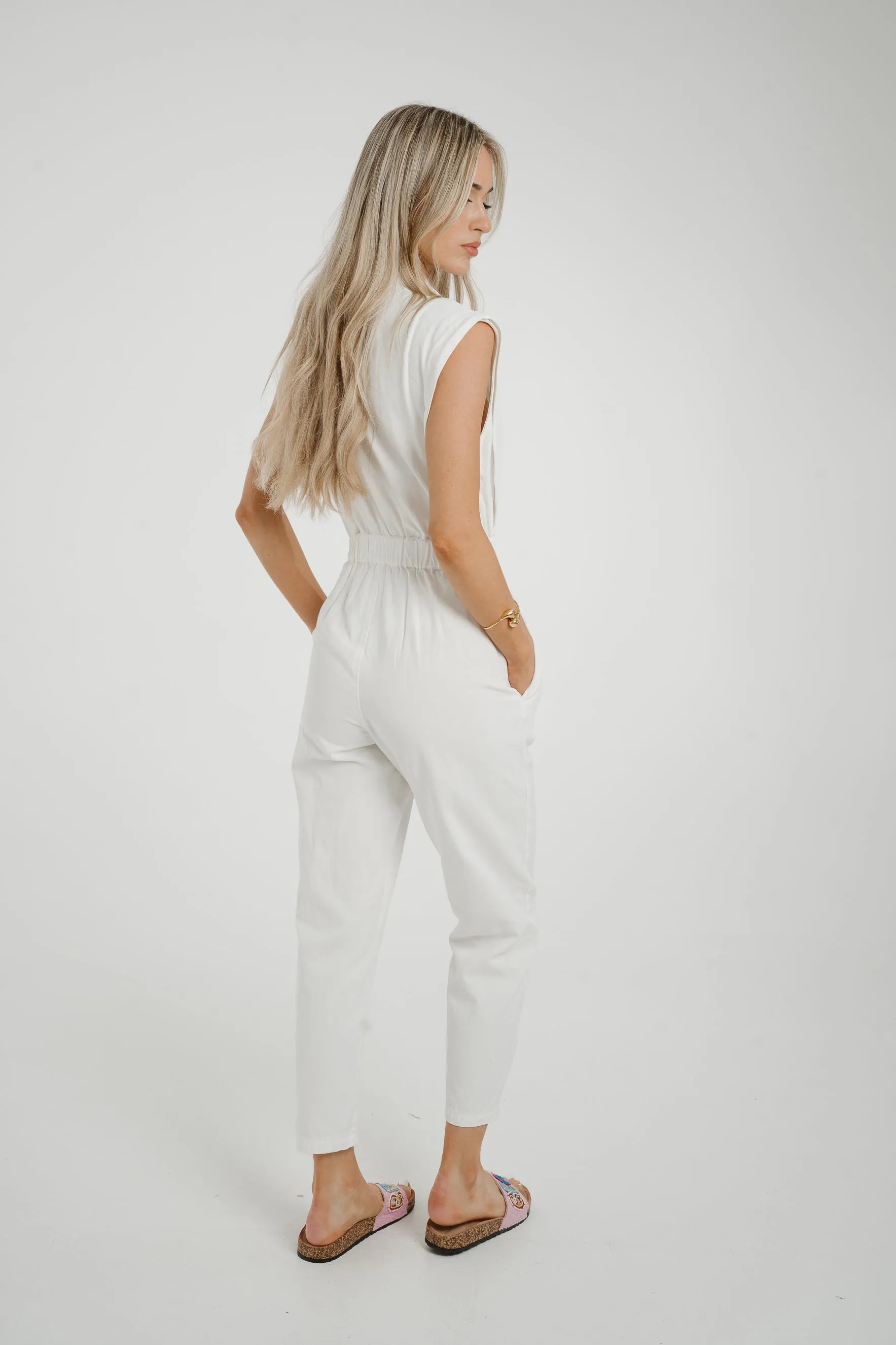 Cora Sleeveless Denim Jumpsuit In White