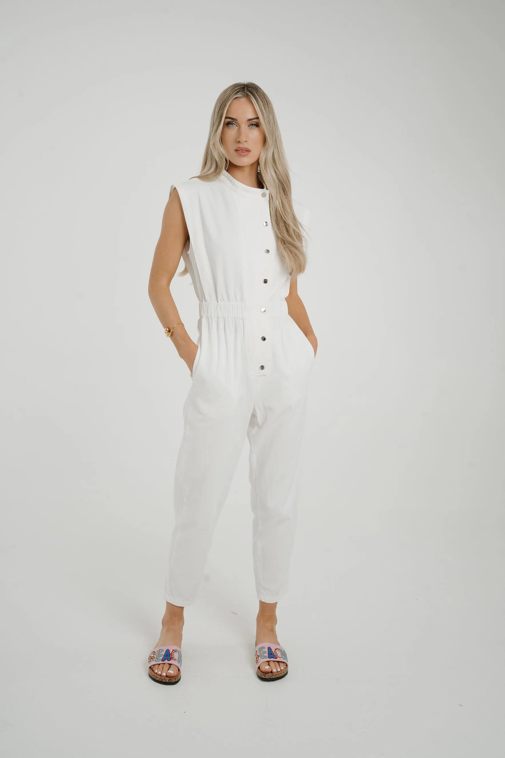 Cora Sleeveless Denim Jumpsuit In White