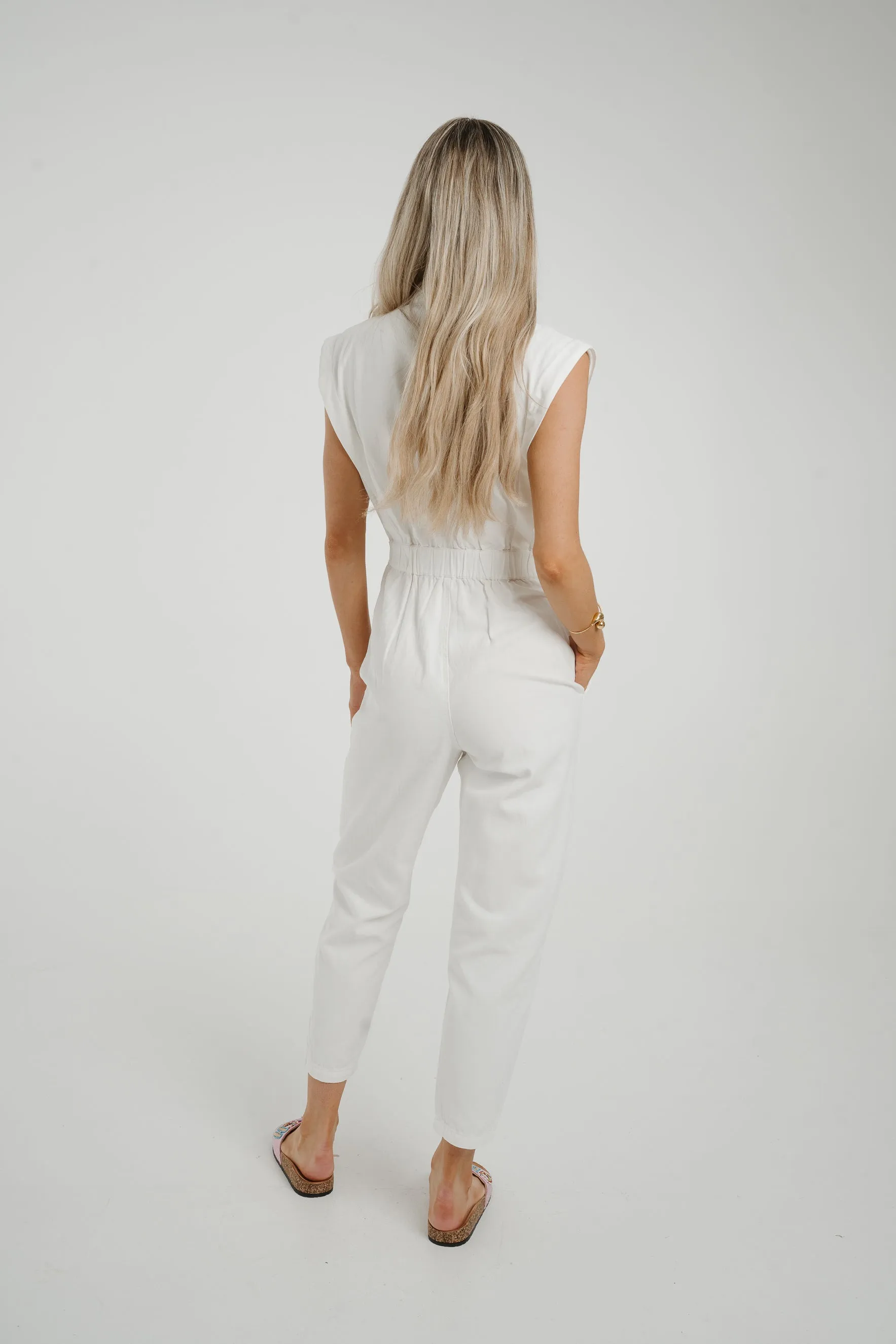 Cora Sleeveless Denim Jumpsuit In White