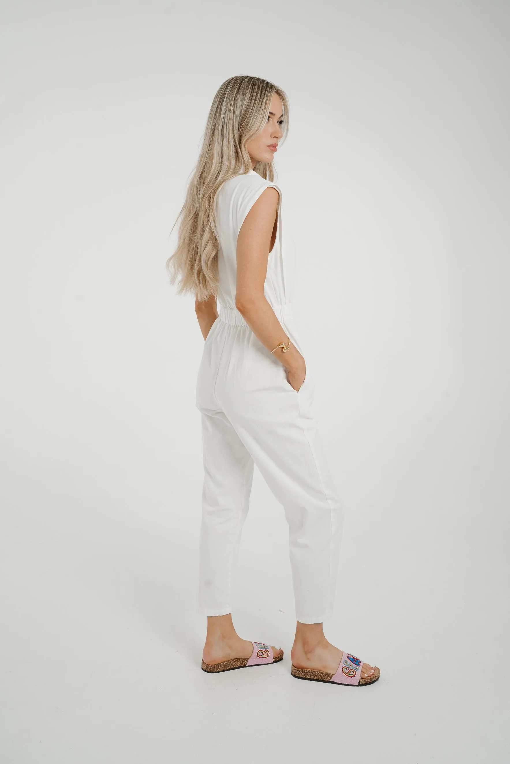 Cora Sleeveless Denim Jumpsuit In White