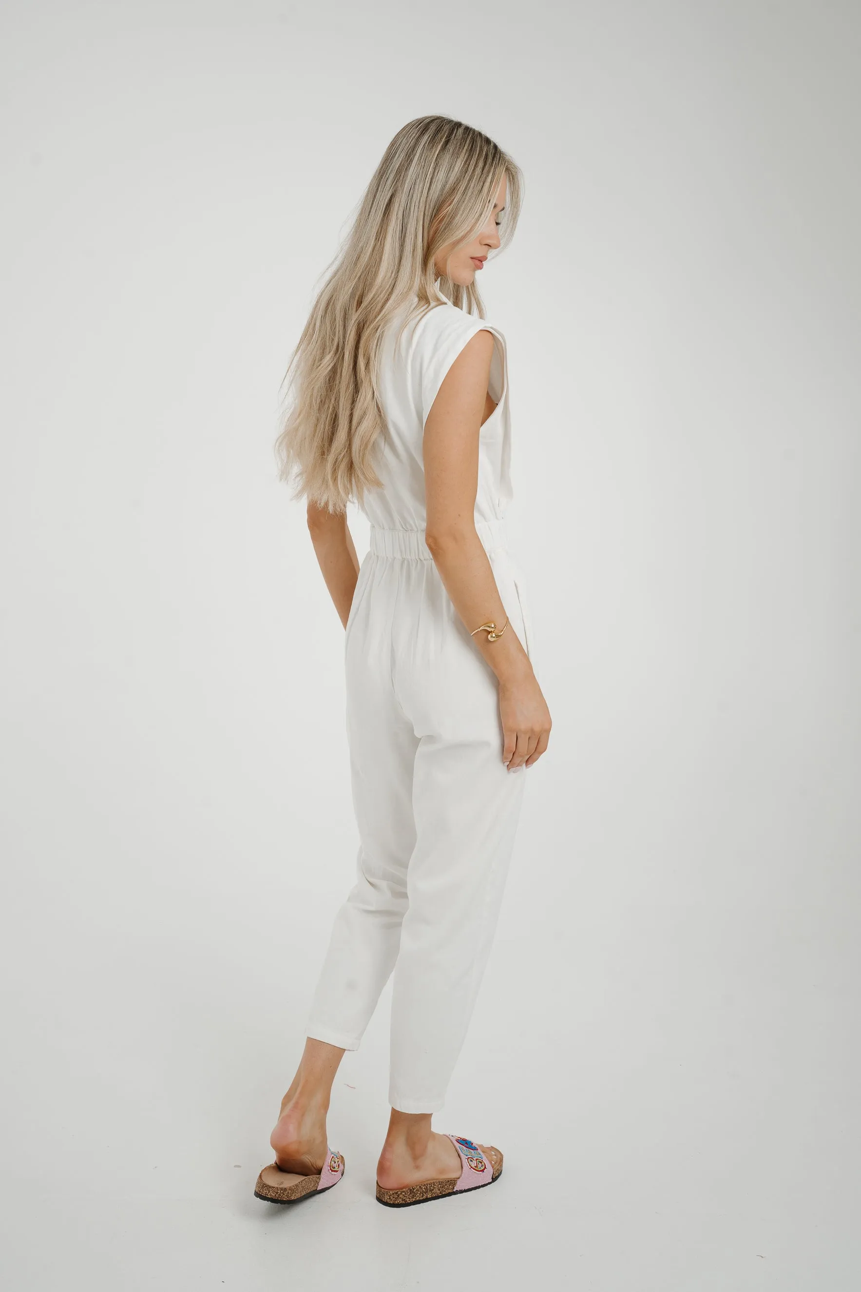 Cora Sleeveless Denim Jumpsuit In White